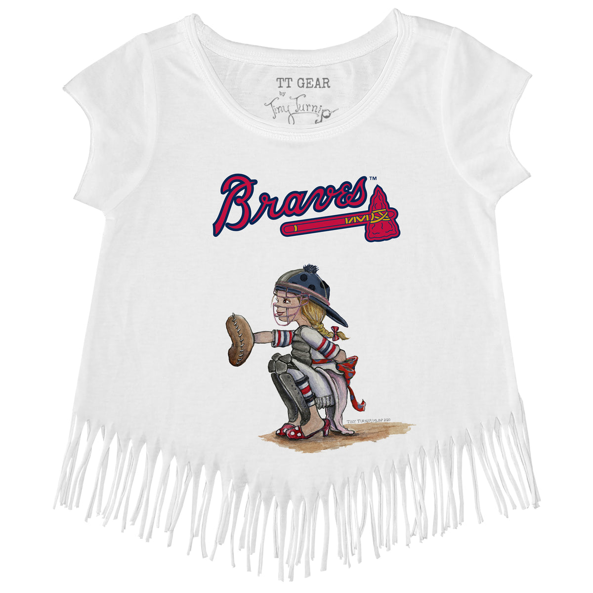 Atlanta Braves Tiny Turnip Girls Youth Baseball Bow Fringe T-Shirt