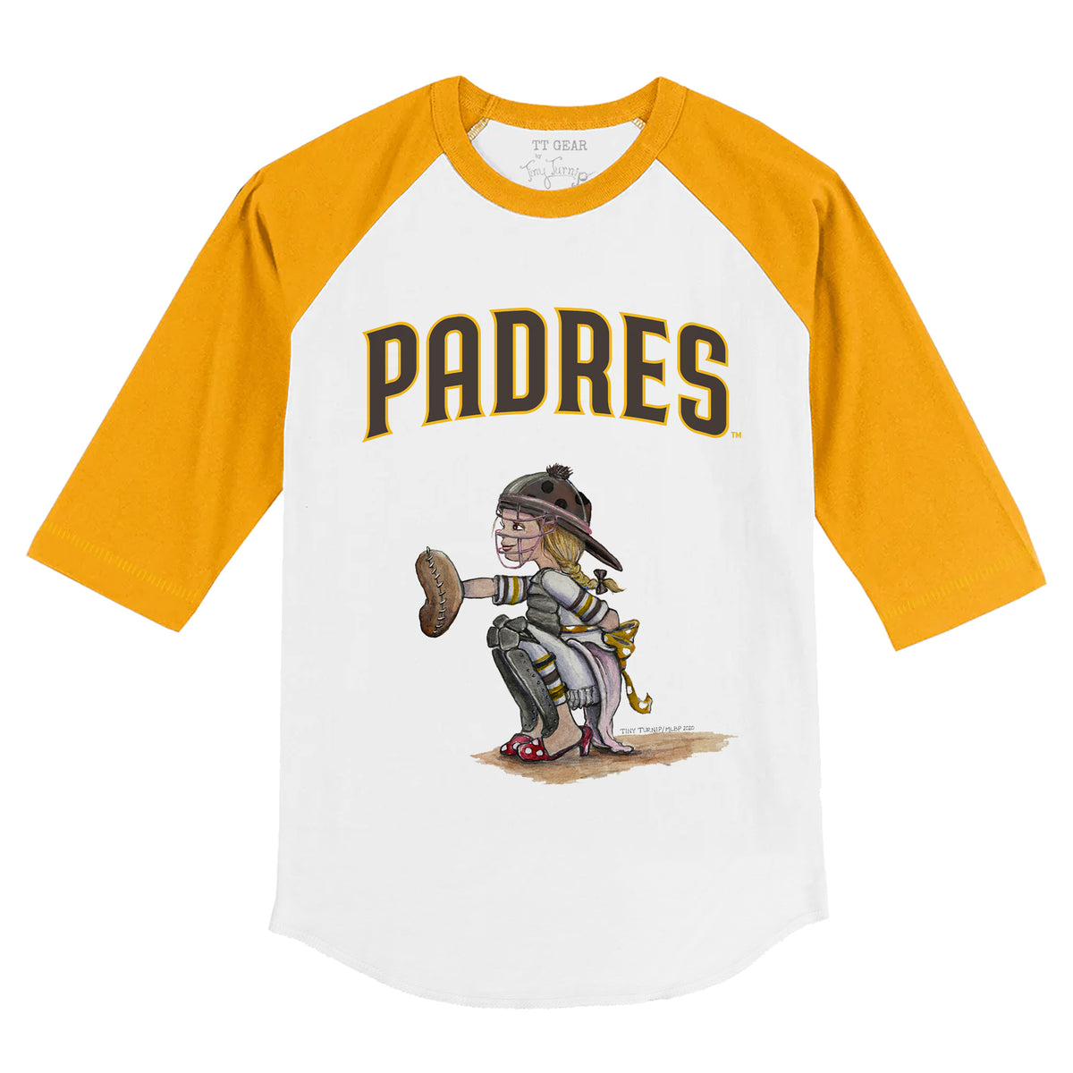 San Diego Padres Kate the Catcher 3/4 Gold Sleeve Raglan