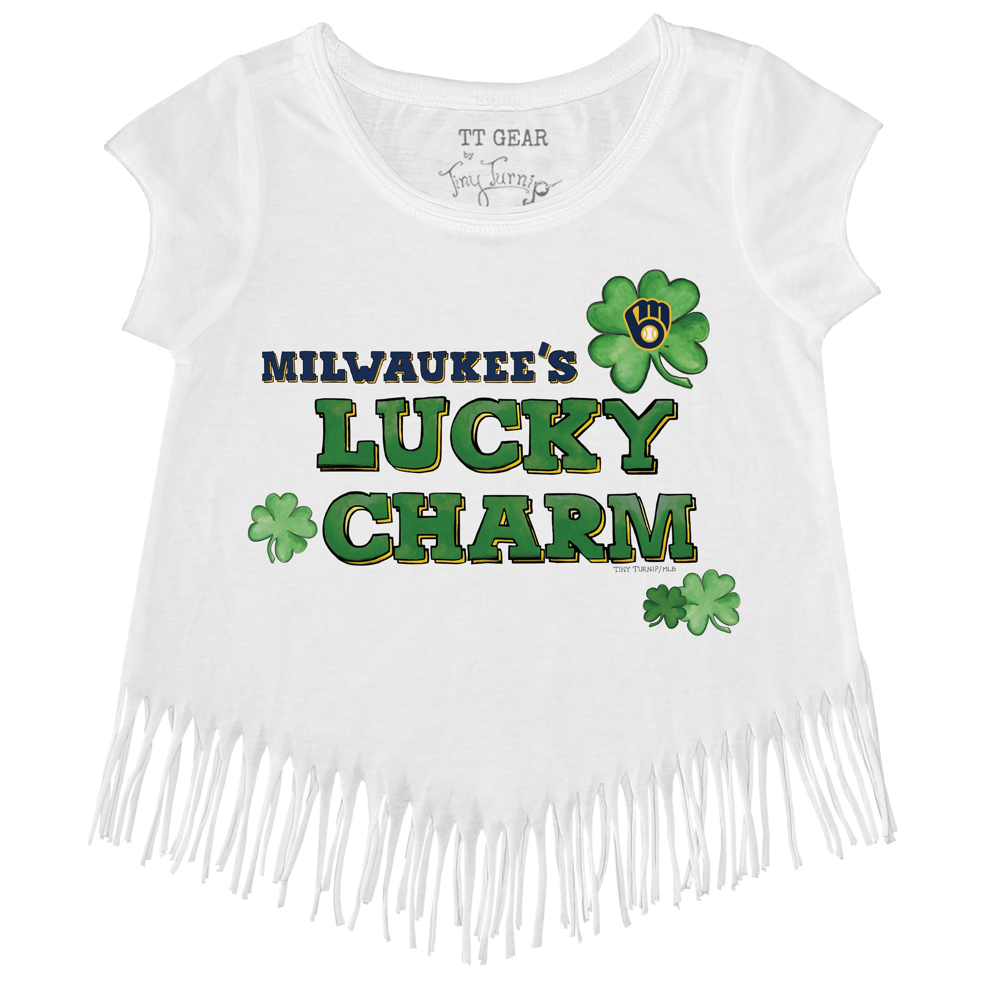 Girls Toddler Tiny Turnip White Milwaukee Brewers Heart Bat Fringe T-Shirt Size: 2T