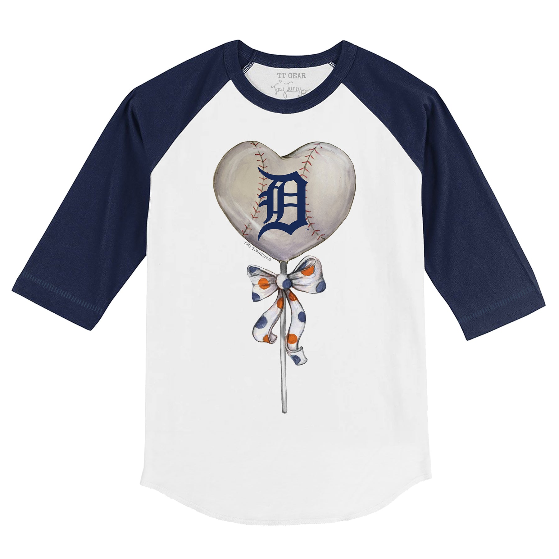 Detroit Tigers Heart Lolly 3/4 Navy Blue Sleeve Raglan