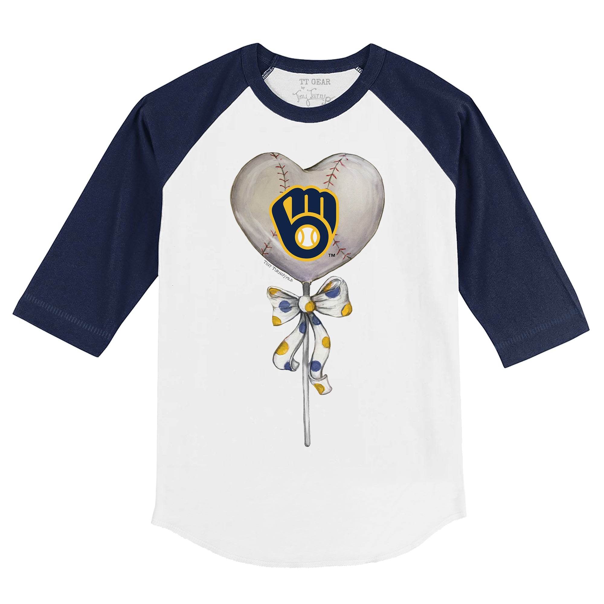 Milwaukee Brewers Tiny Turnip Infant Baseball Tie Raglan 3/4 Sleeve T-Shirt  - White/Navy