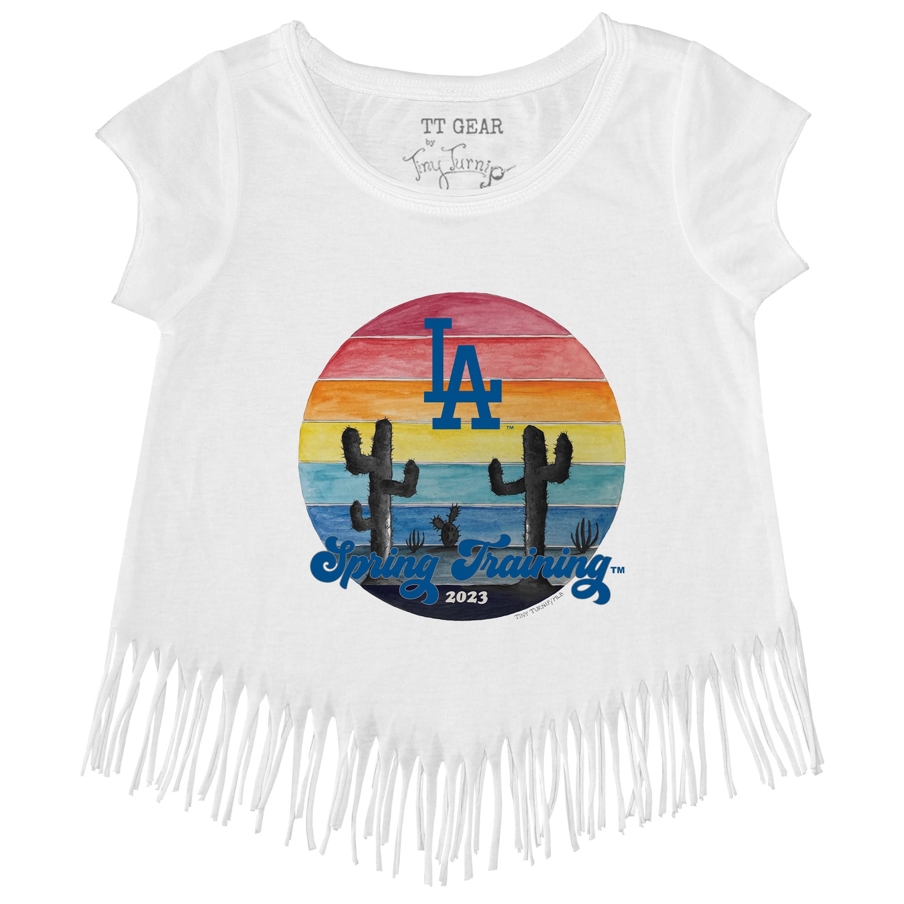 Girls Toddler Tiny Turnip White Detroit Tigers Baseball Bow Fringe T-Shirt Size: 4T