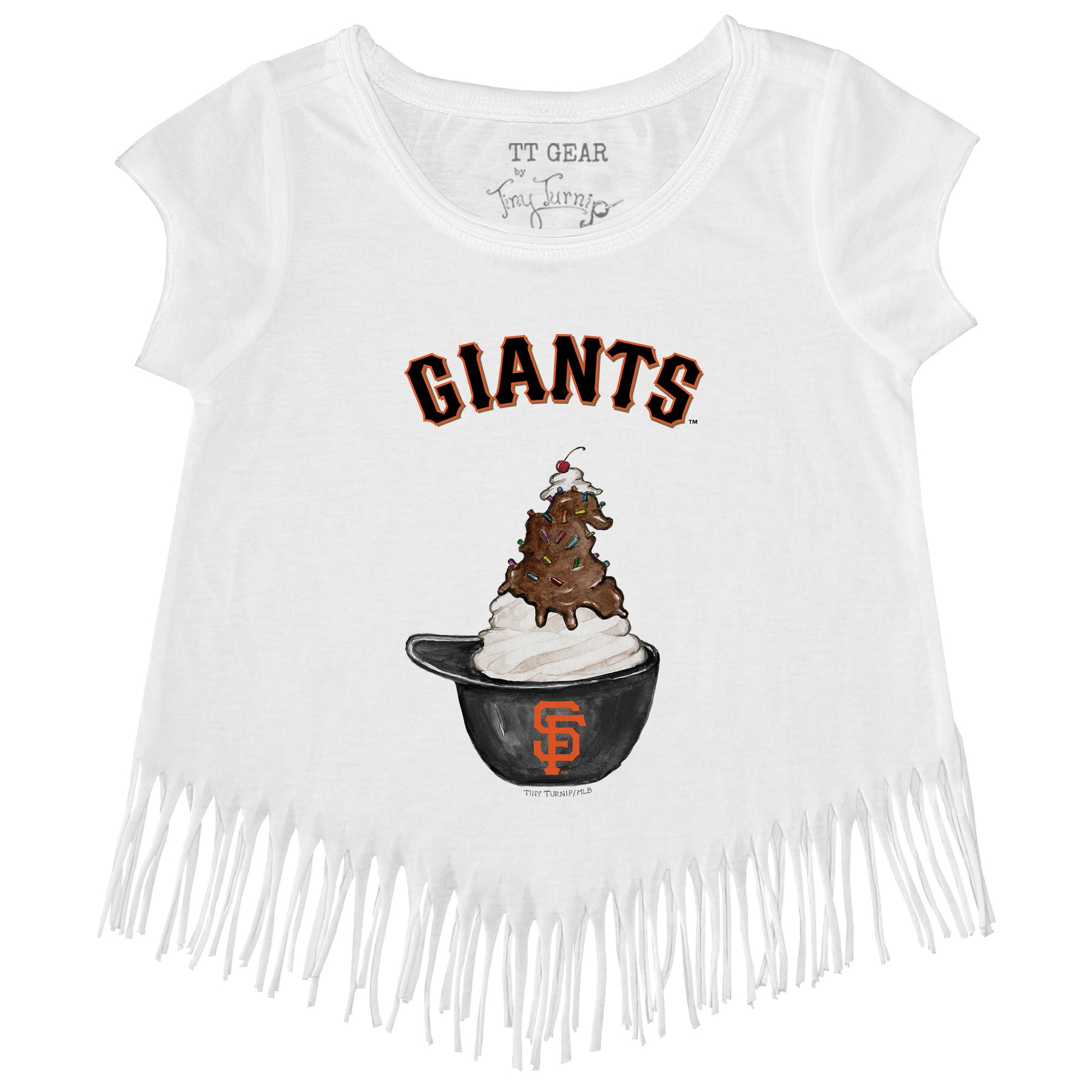 Girls Toddler Tiny Turnip White San Francisco Giants Heart Lolly Fringe T-Shirt Size: 4T