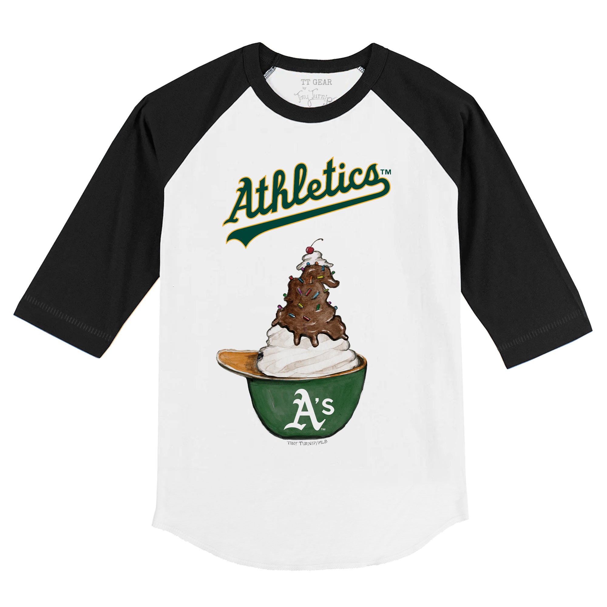 Lids Oakland Athletics Tiny Turnip Toddler Sundae Helmet 3/4-Sleeve Raglan  T-Shirt - White/Black