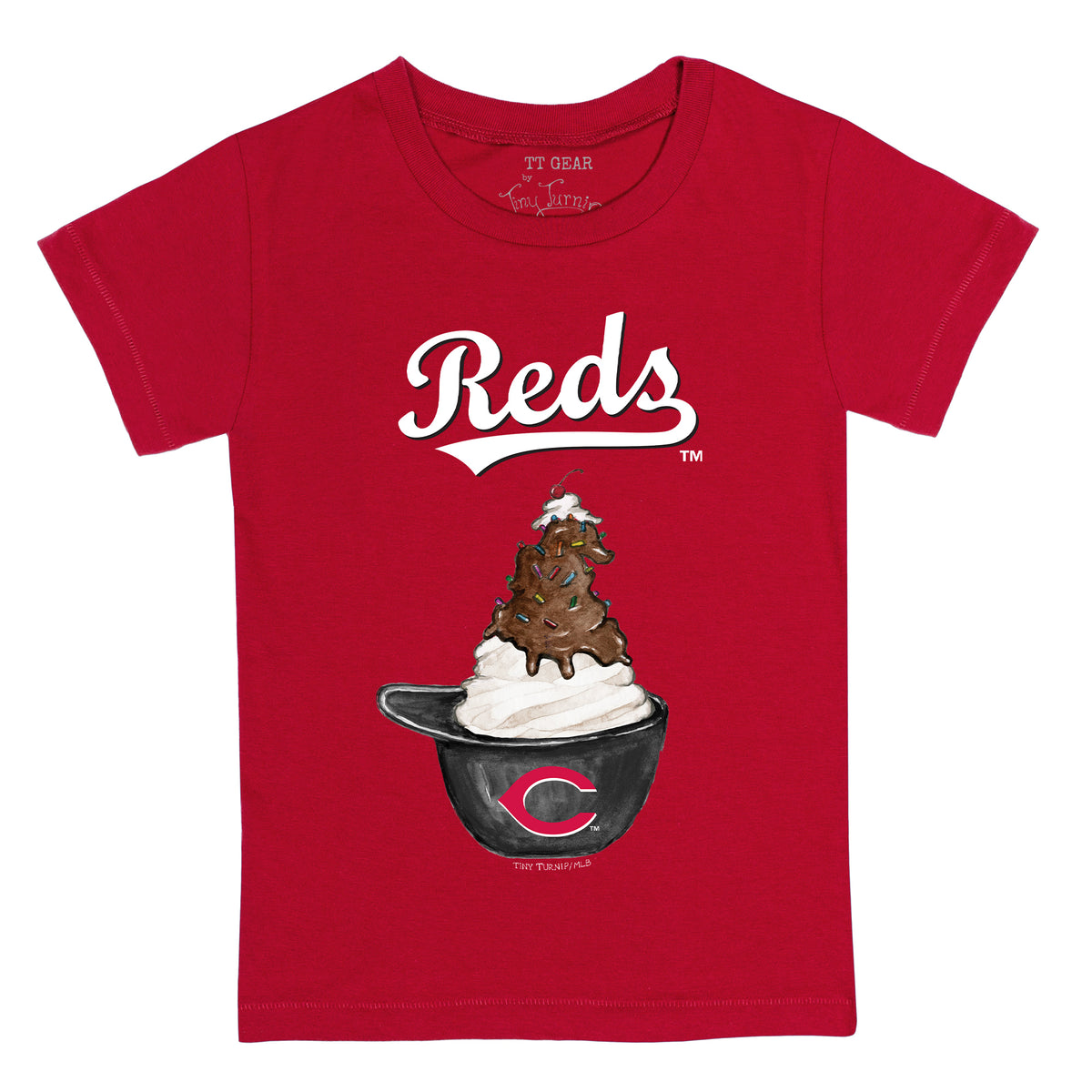 Cincinnati Reds Tiny Turnip Toddler Sundae Helmet 3/4-Sleeve Raglan T-Shirt  - White/Red