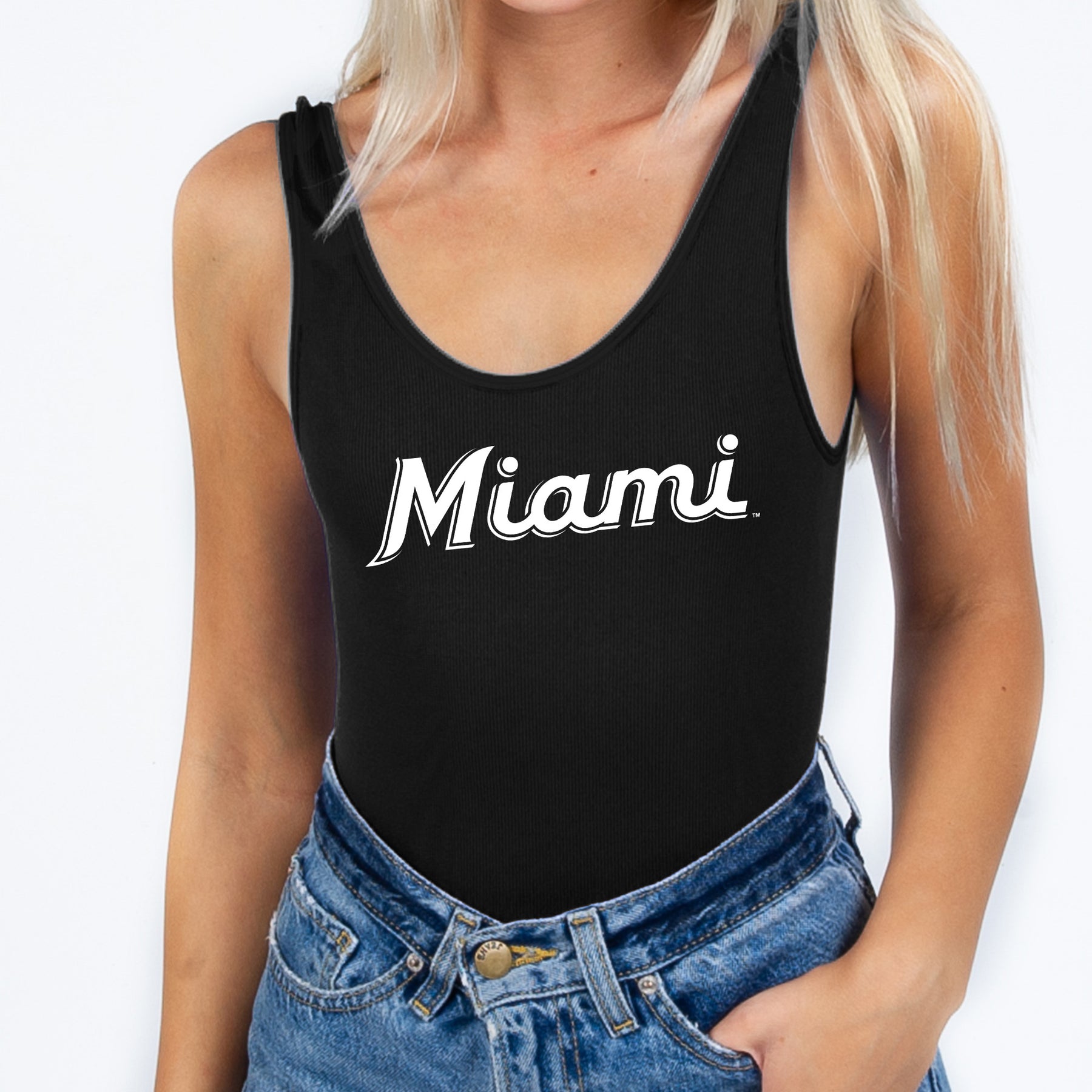 Miami Marlins Team Spirit Black Ribbed Bodysuit Small/Medium