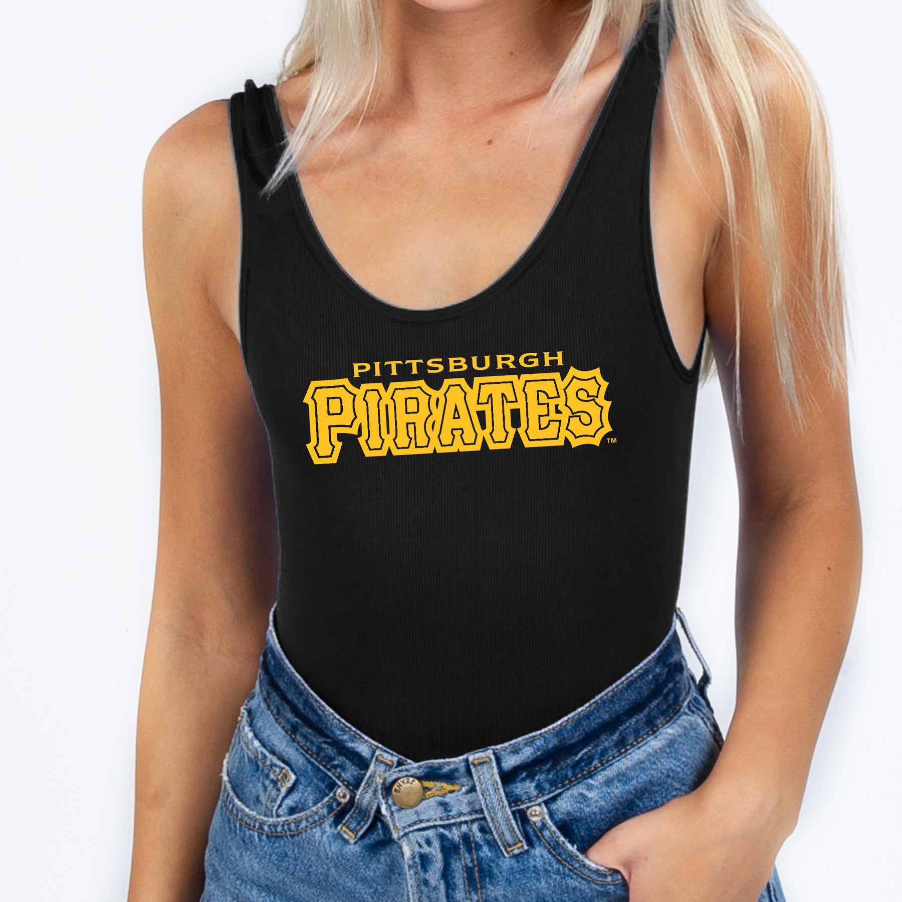Pittsburgh Pirates Team Spirit Black Ribbed Bodysuit Medium/Large