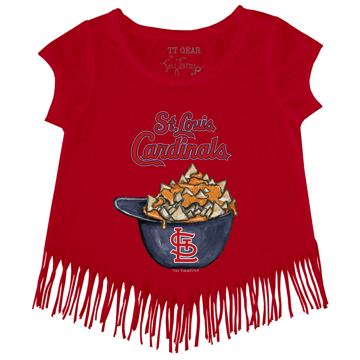 Girls Toddler Tiny Turnip Red St. Louis Cardinals Baseball Love Fringe T-Shirt Size:3T