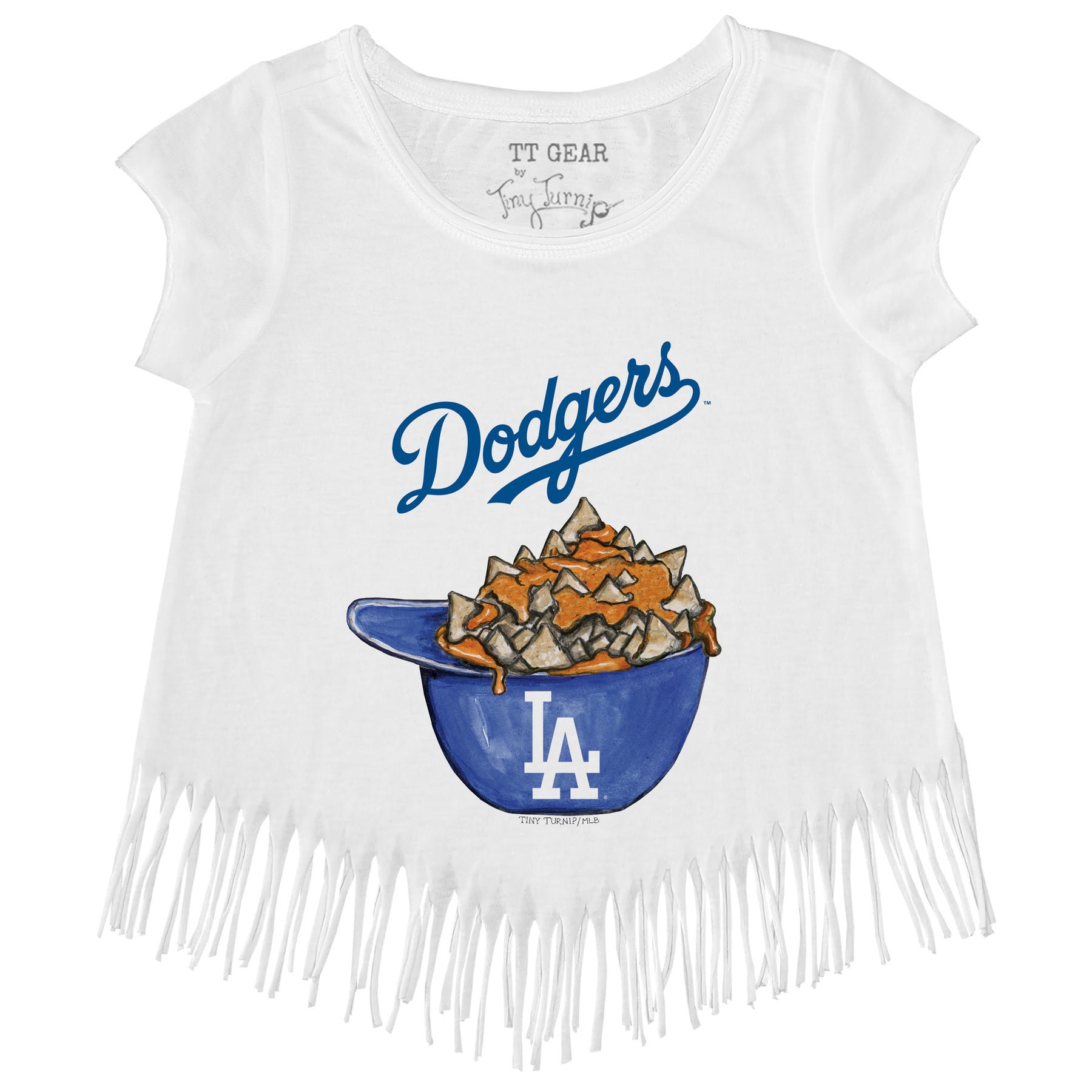 Girls Youth Tiny Turnip White Los Angeles Dodgers Baseball Love Fringe T-Shirt Size: Extra Large