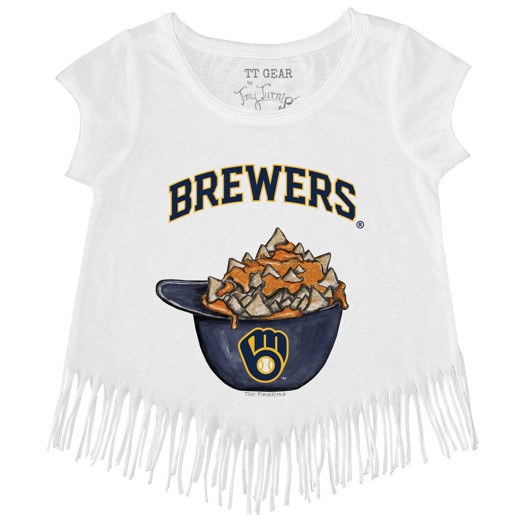 Girls Toddler Tiny Turnip White Milwaukee Brewers 2023 Spring Training Fringe T-Shirt Size: 2T