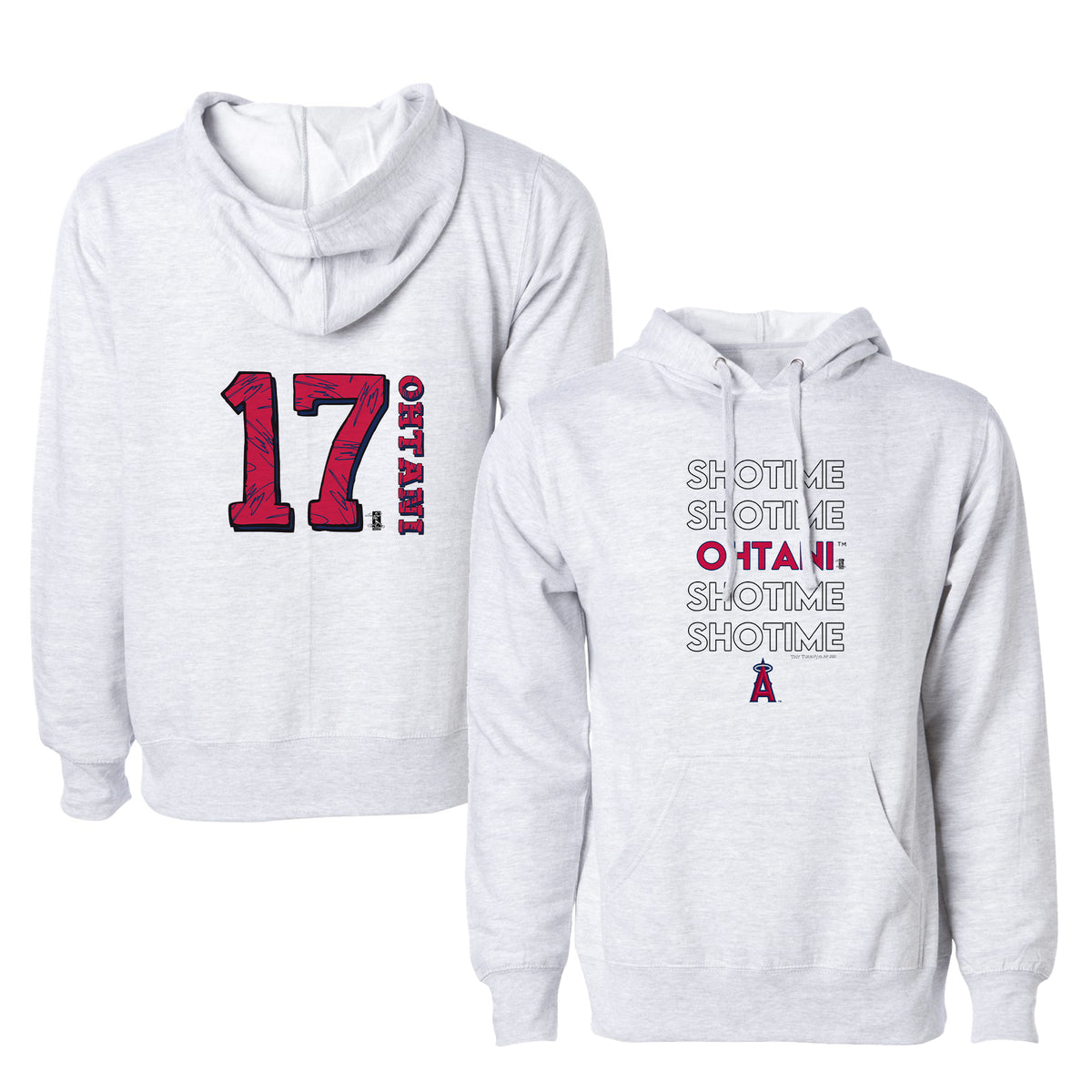 Los Angeles Angels Shohei Ohtani "Shotime" Stacked Unisex Heather Grey Pullover Hoodie