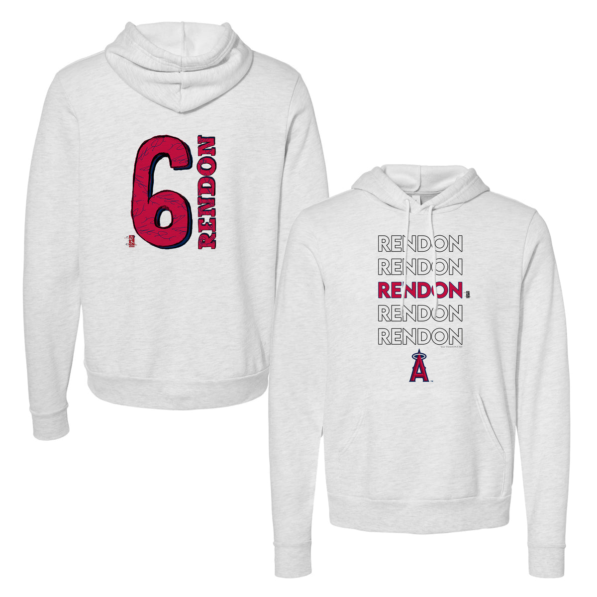 Los Angeles Angels Anthony Rendon Stacked Unisex Heather Grey Pullover Hoodie