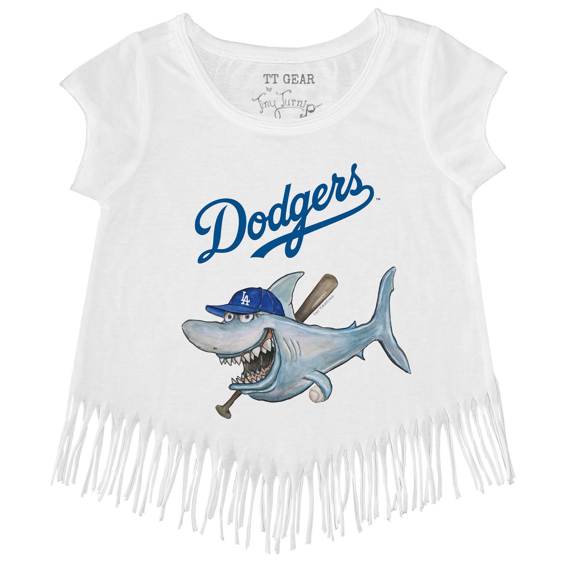 Girls Youth Tiny Turnip White Los Angeles Dodgers Baseball Love Fringe T-Shirt Size: Extra Large