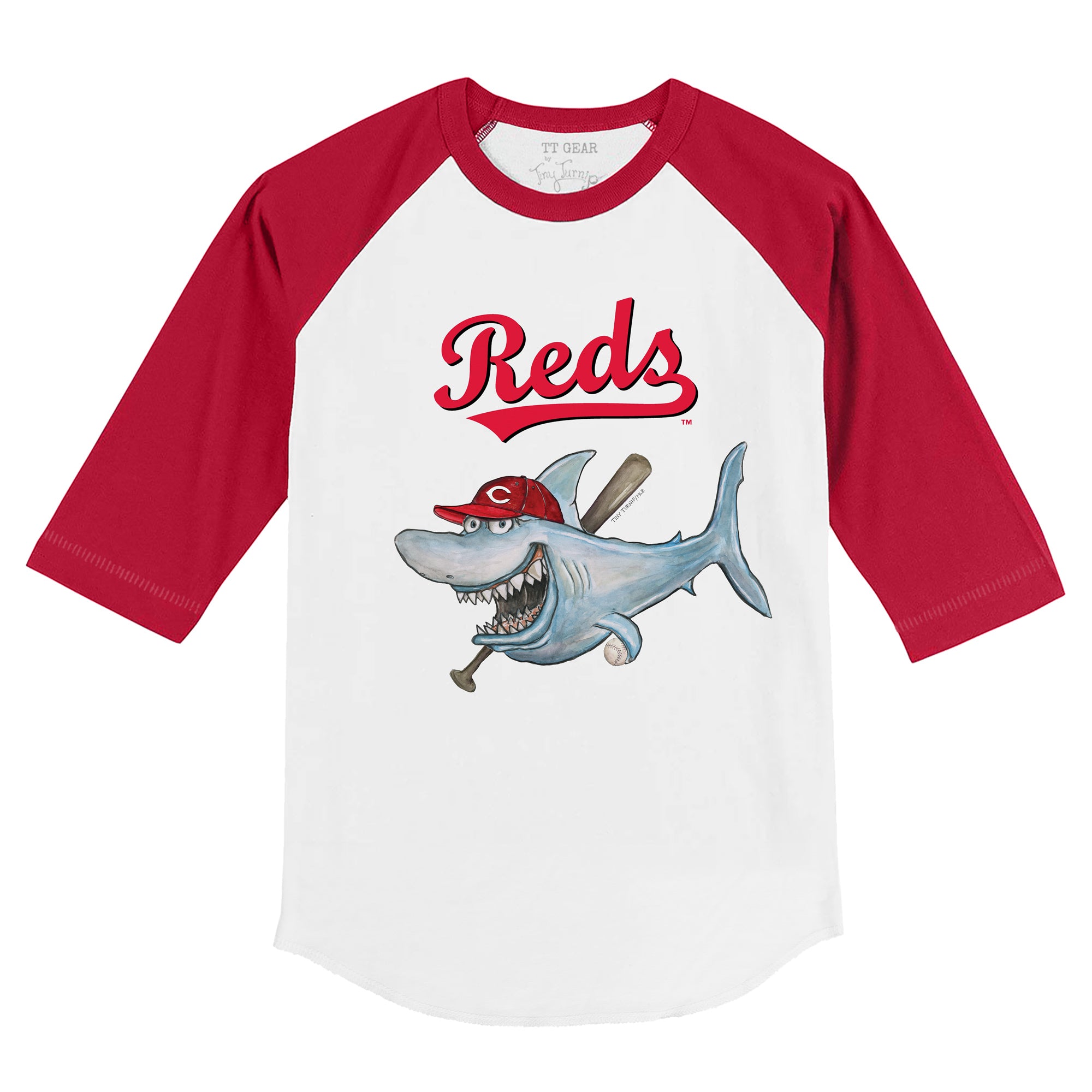 Cincinnati Reds Shark 3/4 Red Sleeve Raglan | Tiny Turnip