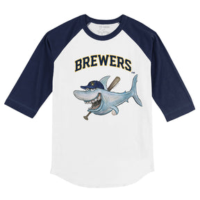 Milwaukee Brewers Shark 3/4 Navy Blue Sleeve Raglan