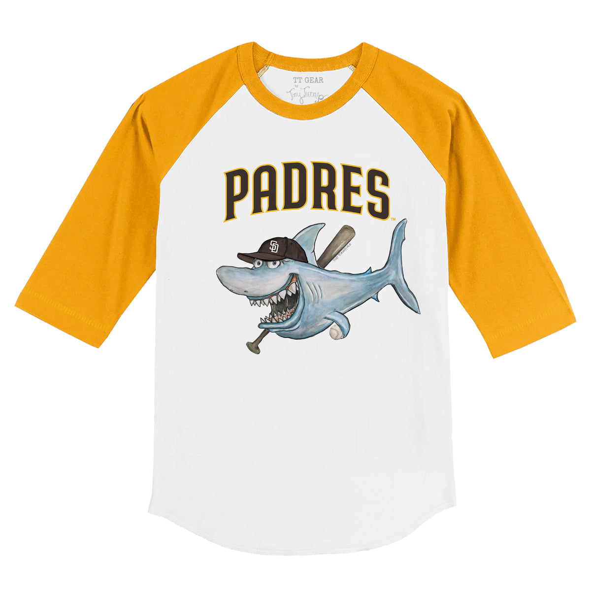 San Diego Padres Shark 3/4 Gold Sleeve Raglan