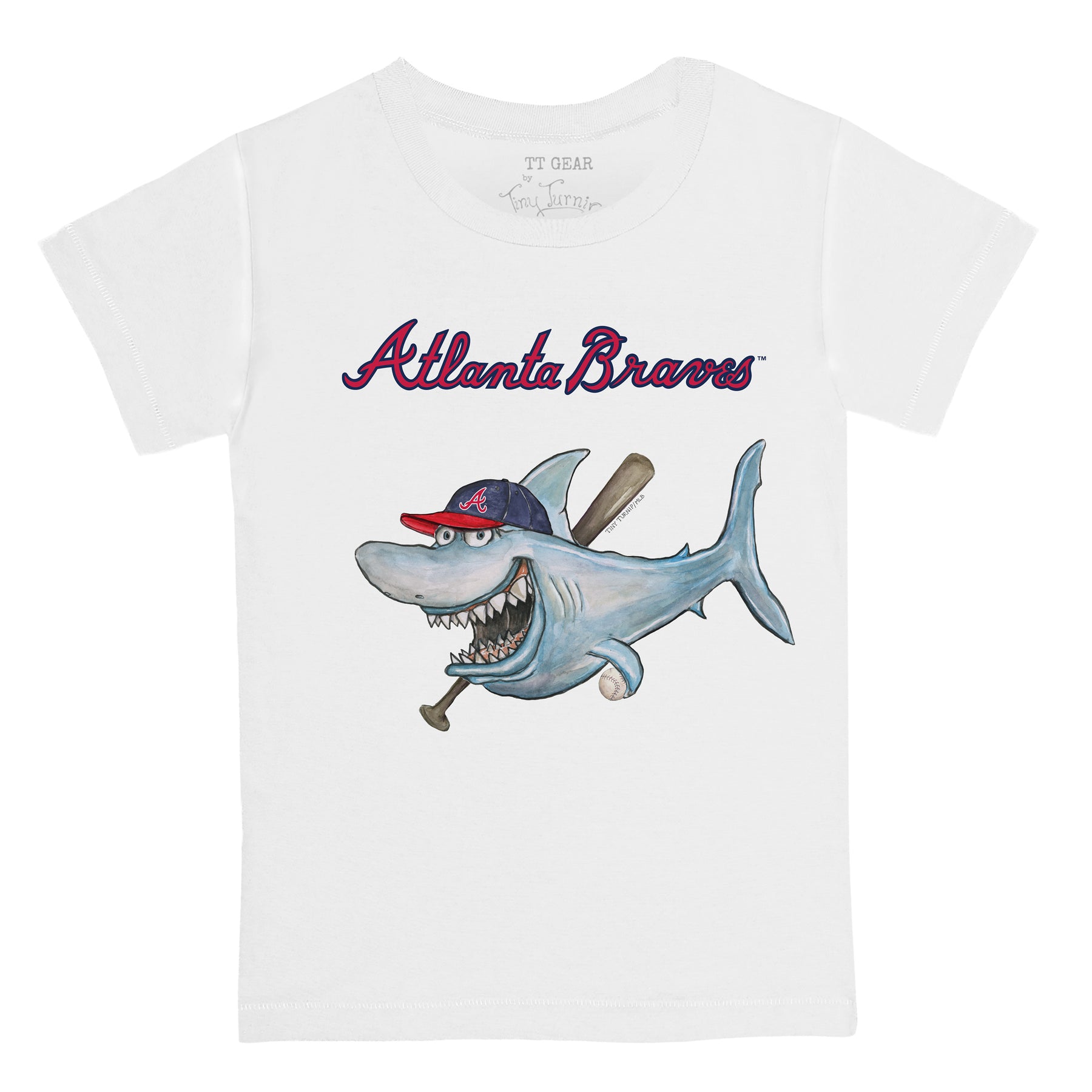 Youth Tiny Turnip White Atlanta Braves Shark Logo T-Shirt Size: Extra Large