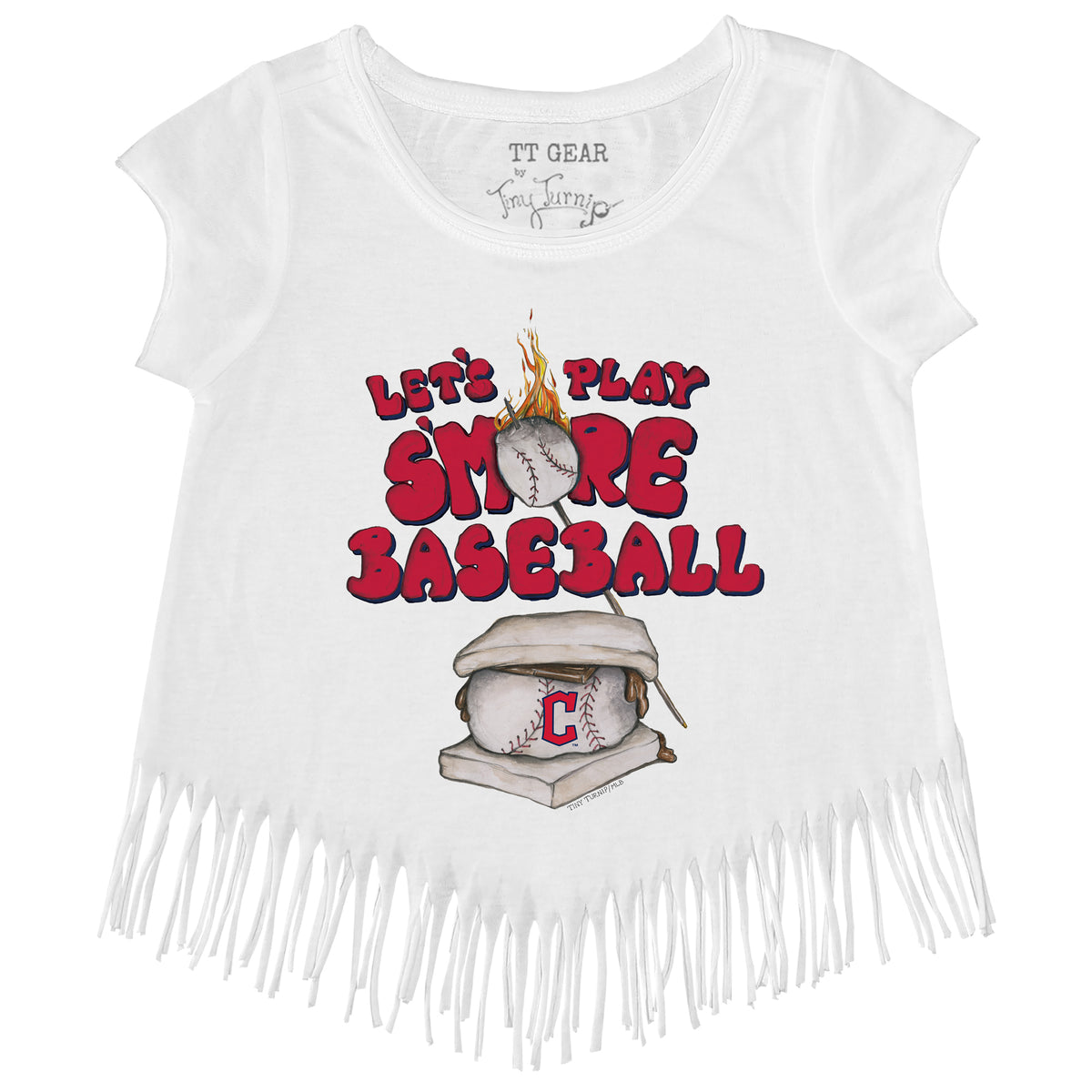 Women's Tiny Turnip White Cleveland Guardians Peace Love Baseball T-Shirt Size: Large