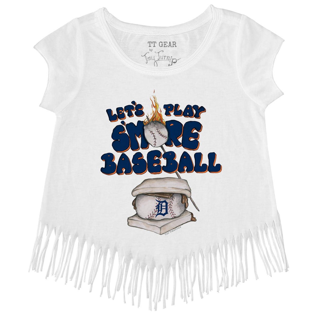 Girls Toddler Tiny Turnip Navy Detroit Tigers 2023 Spring Training Fringe T-Shirt Size: 2T
