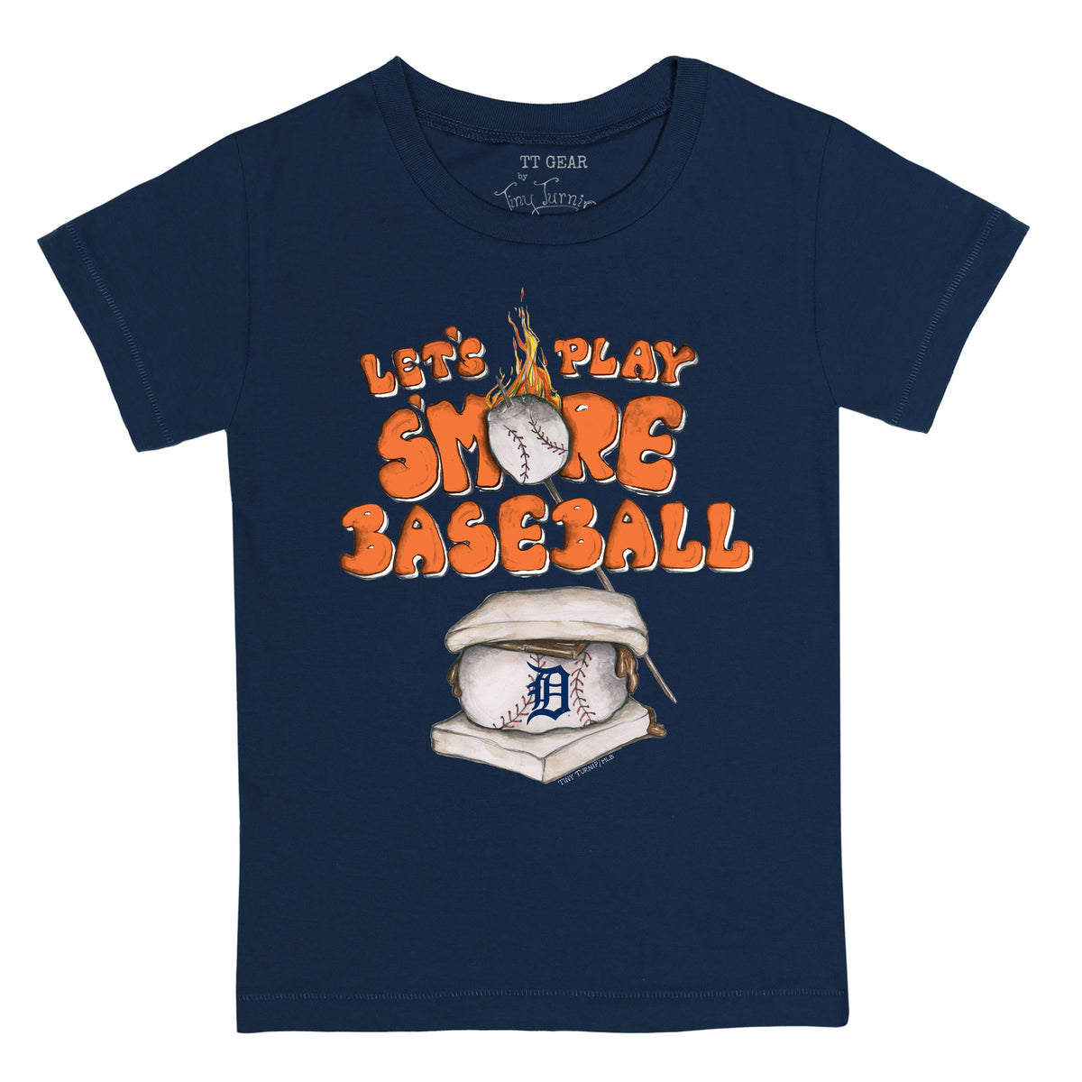 Tiny Turnip Detroit Tigers Baseball Heart Banner Fringe Tee Youth Large (10-12) / Navy Blue