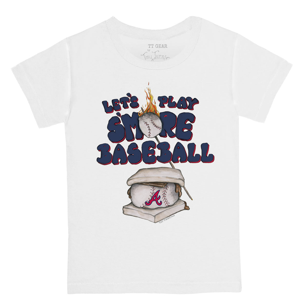 Women's Tiny Turnip White/Navy Atlanta Braves Bubbles 3/4-Sleeve Raglan T-Shirt Size: Large