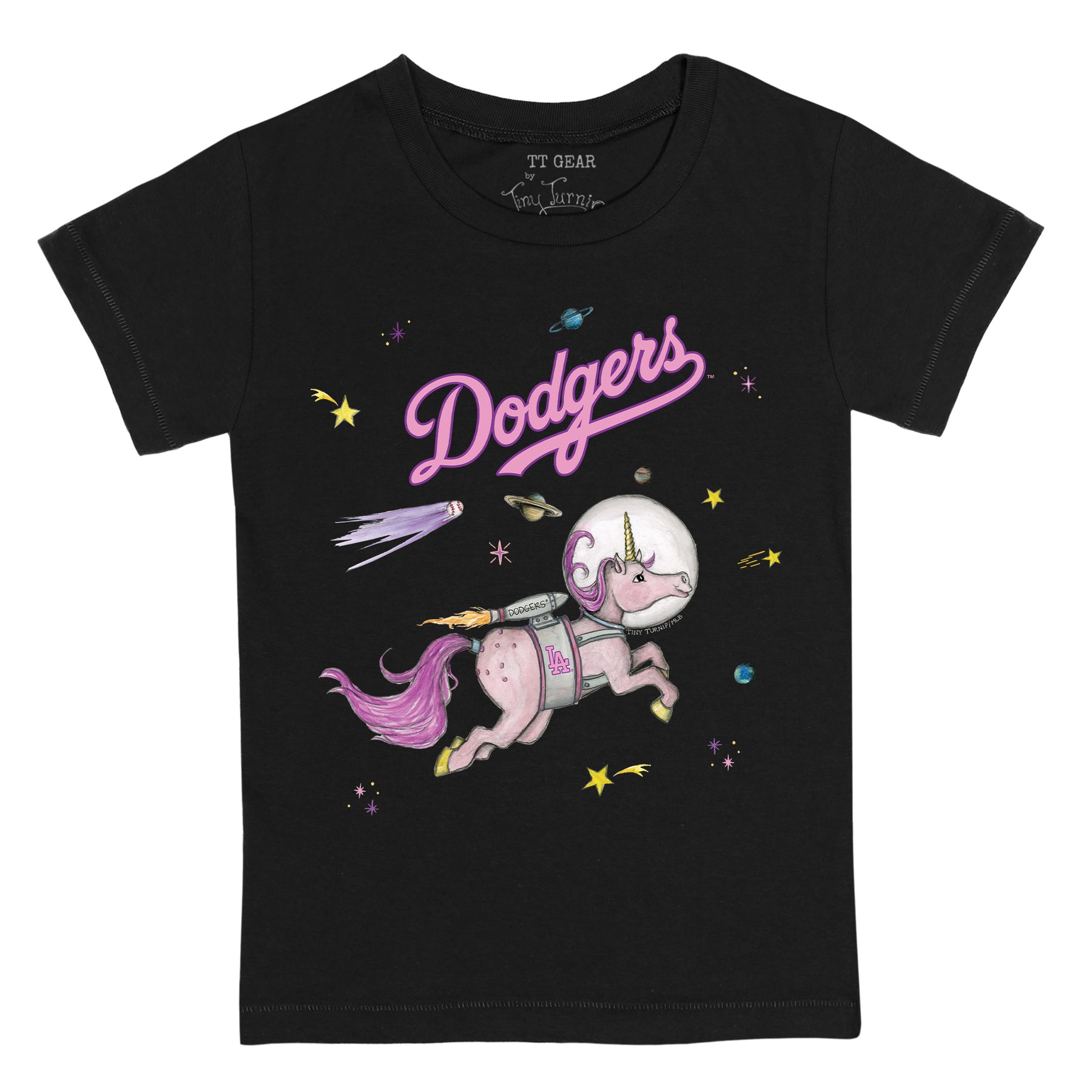 Los Angeles Dodgers Tiny Turnip Youth Space Unicorn T-Shirt - Black