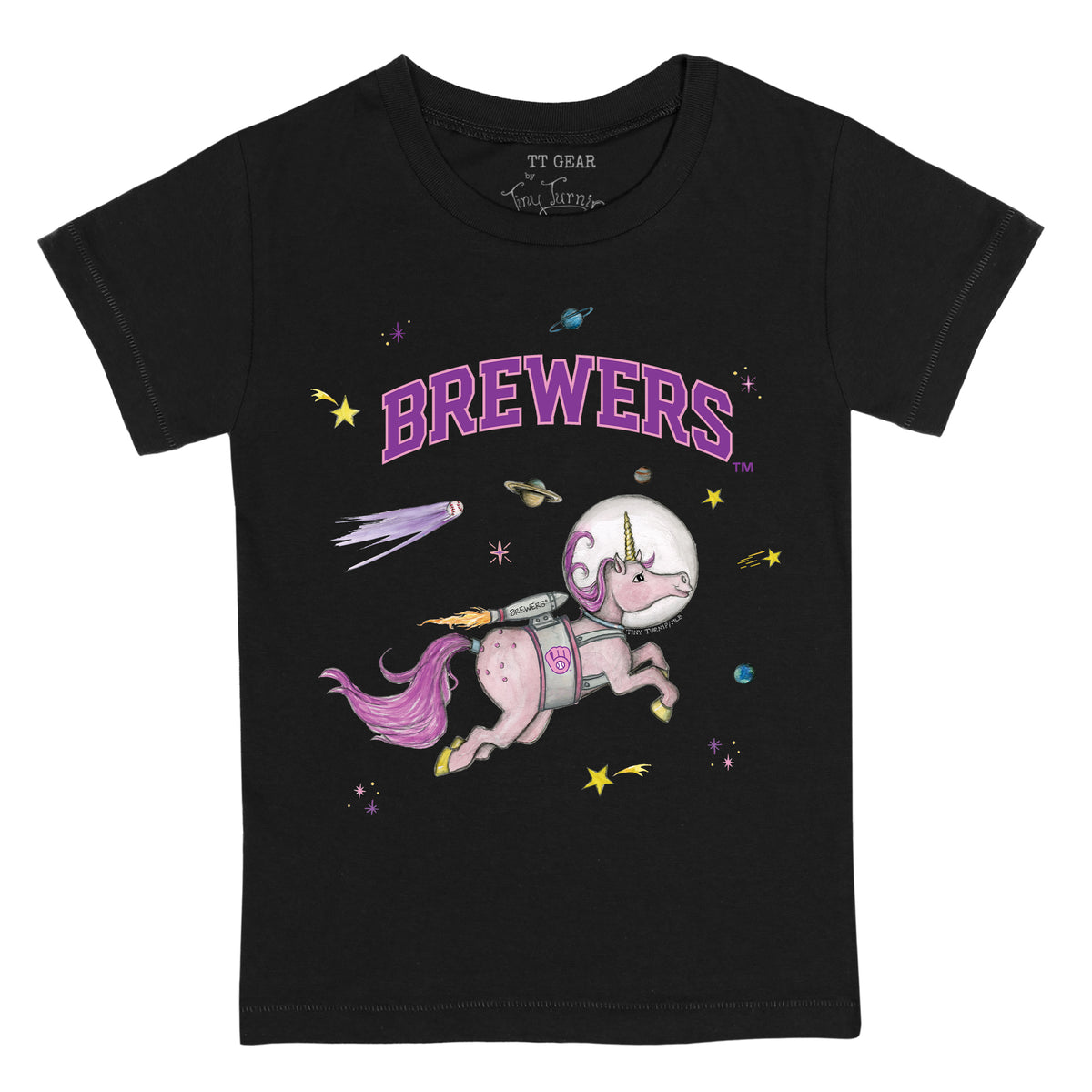 Seattle Mariners Tiny Turnip Women's Space Unicorn T-Shirt - Black