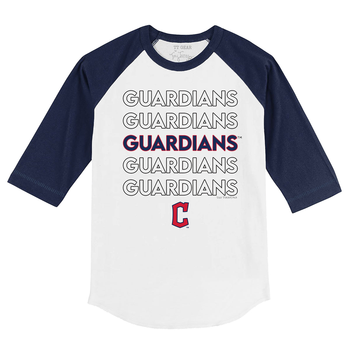 Cleveland Guardians Stacked 3/4 Navy Blue Sleeve Raglan