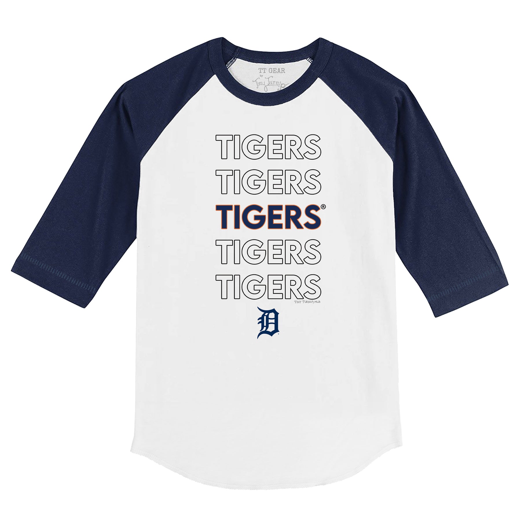 Detroit Tigers Stacked 3/4 Navy Blue Sleeve Raglan