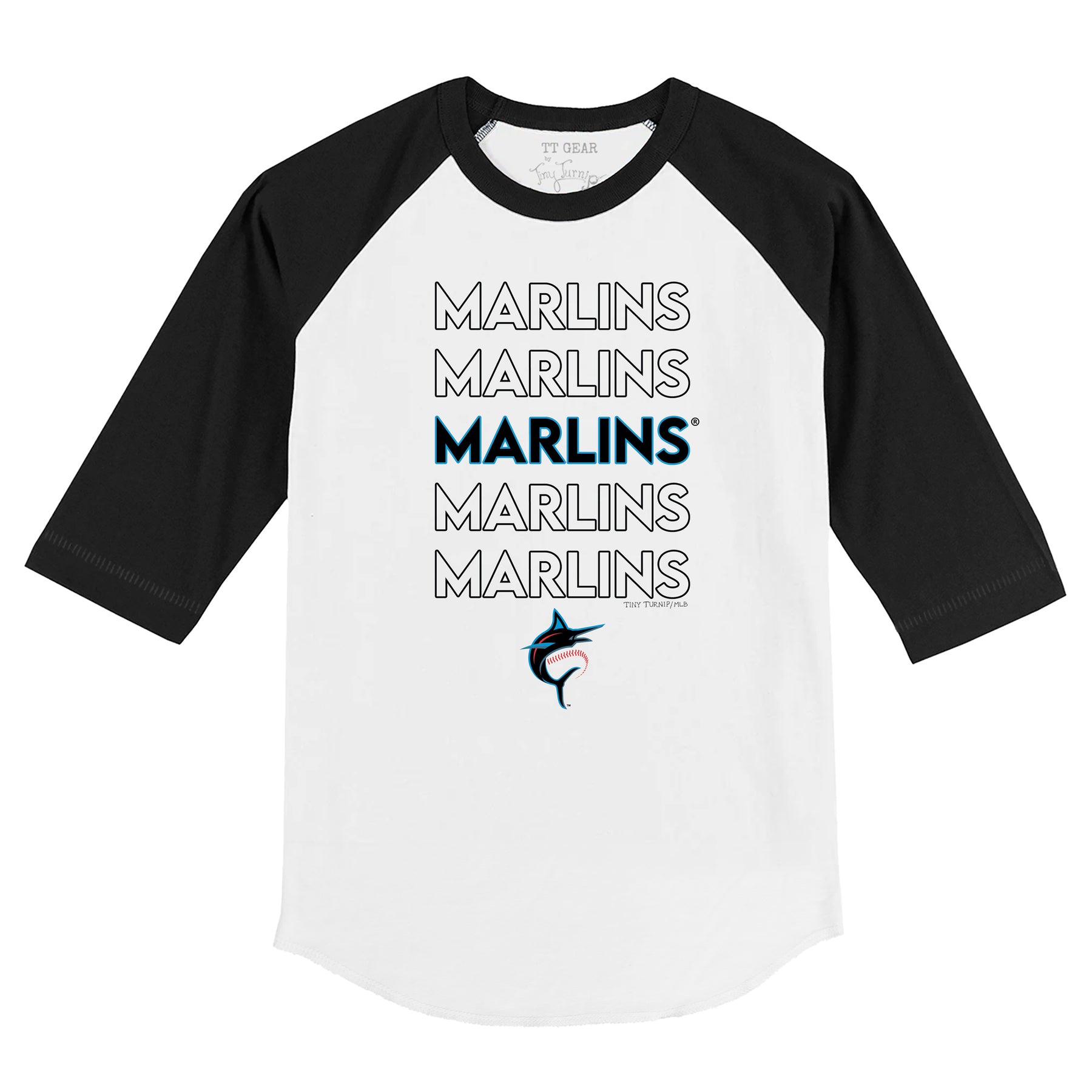 Miami Marlins Stacked 3/4 Black Sleeve Raglan