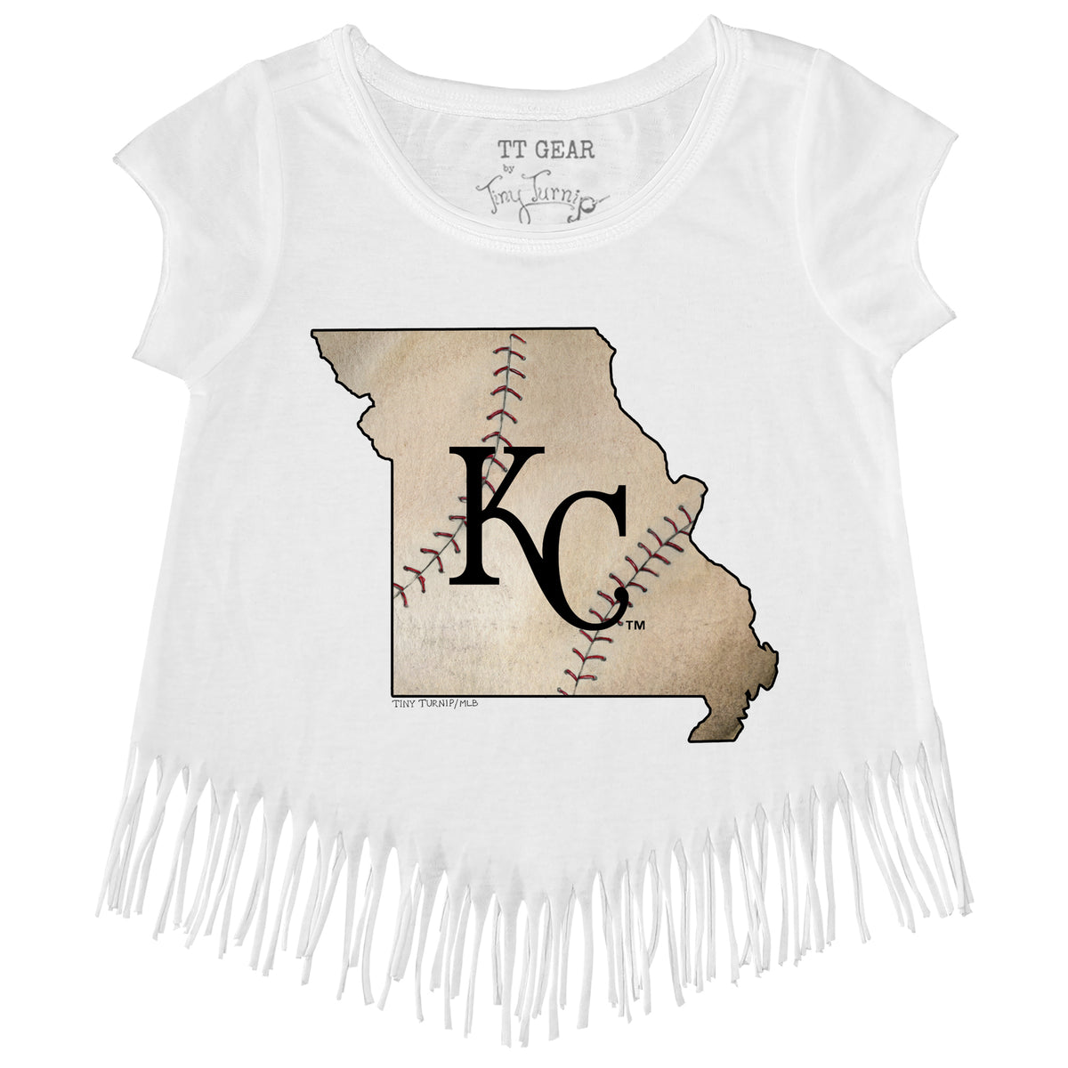 Girls Youth Tiny Turnip Royal Kansas City Royals Heart Bat Fringe T-Shirt Size: Extra Large