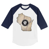 Milwaukee Brewers State Outline 3/4 Navy Blue Sleeve Raglan