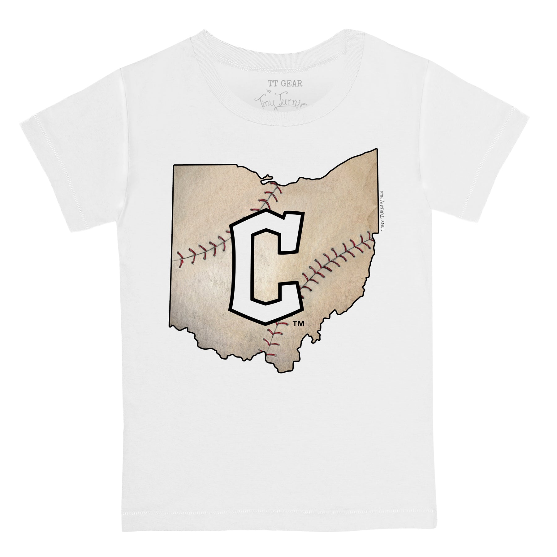 Women's Tiny Turnip White Cleveland Guardians State Outline T-Shirt