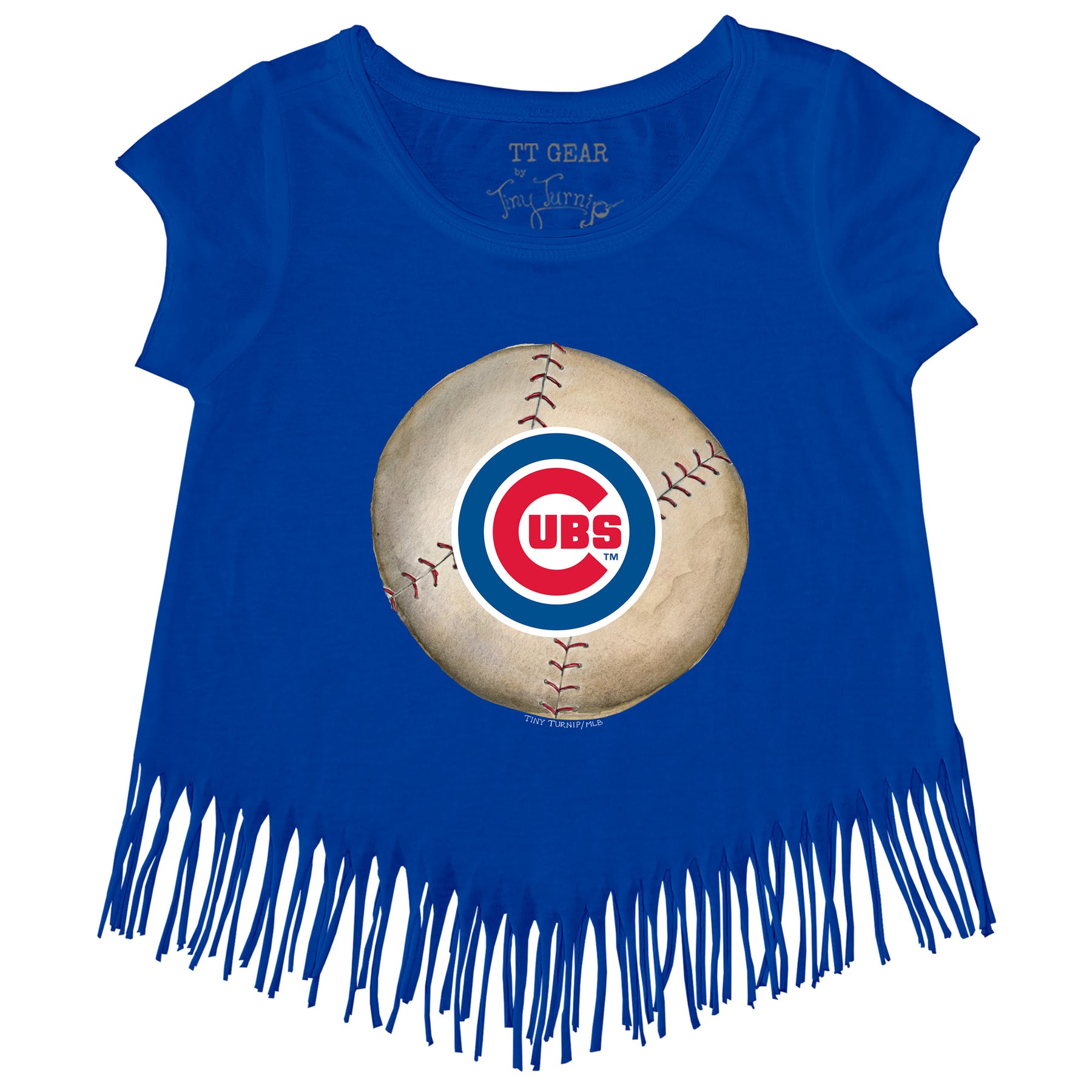 Chicago Cubs Stitched Baseball Fringe Tee