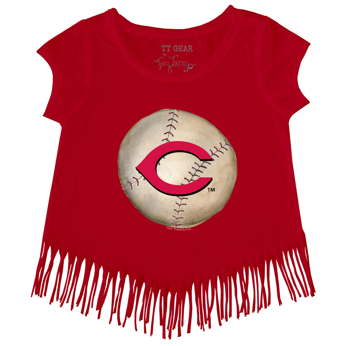 Cincinnati Reds Stitched Baseball Fringe Tee