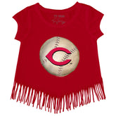 Cincinnati Reds Stitched Baseball Fringe Tee