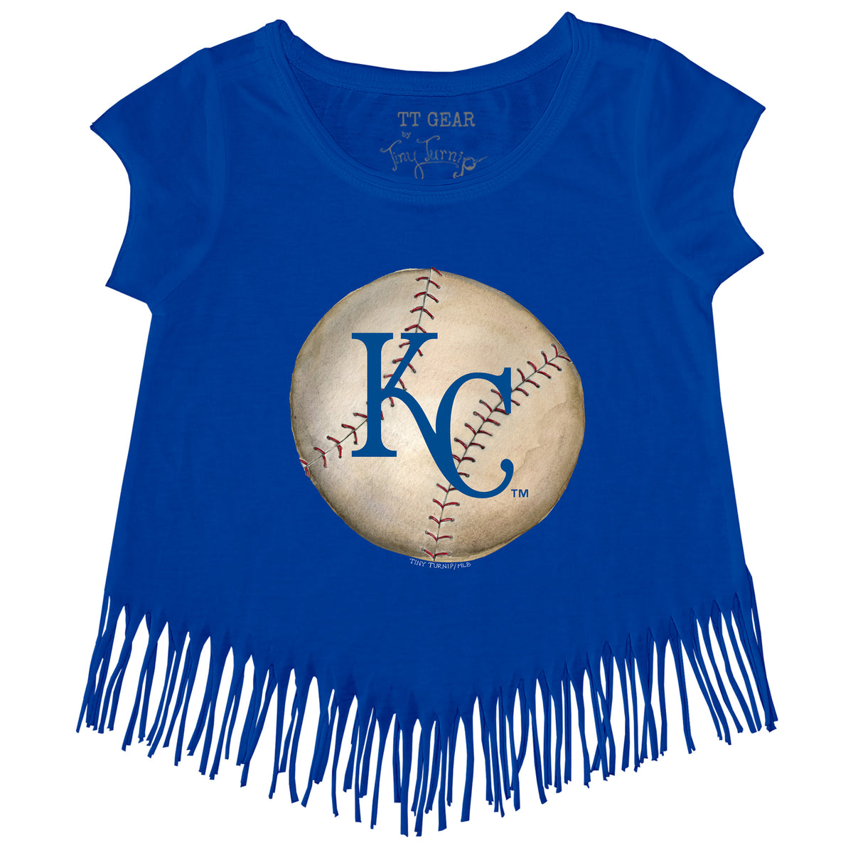 Tiny Turnip Kansas City Royals Stitched Baseball Fringe Tee Youth Small (6-8) / Royal Blue