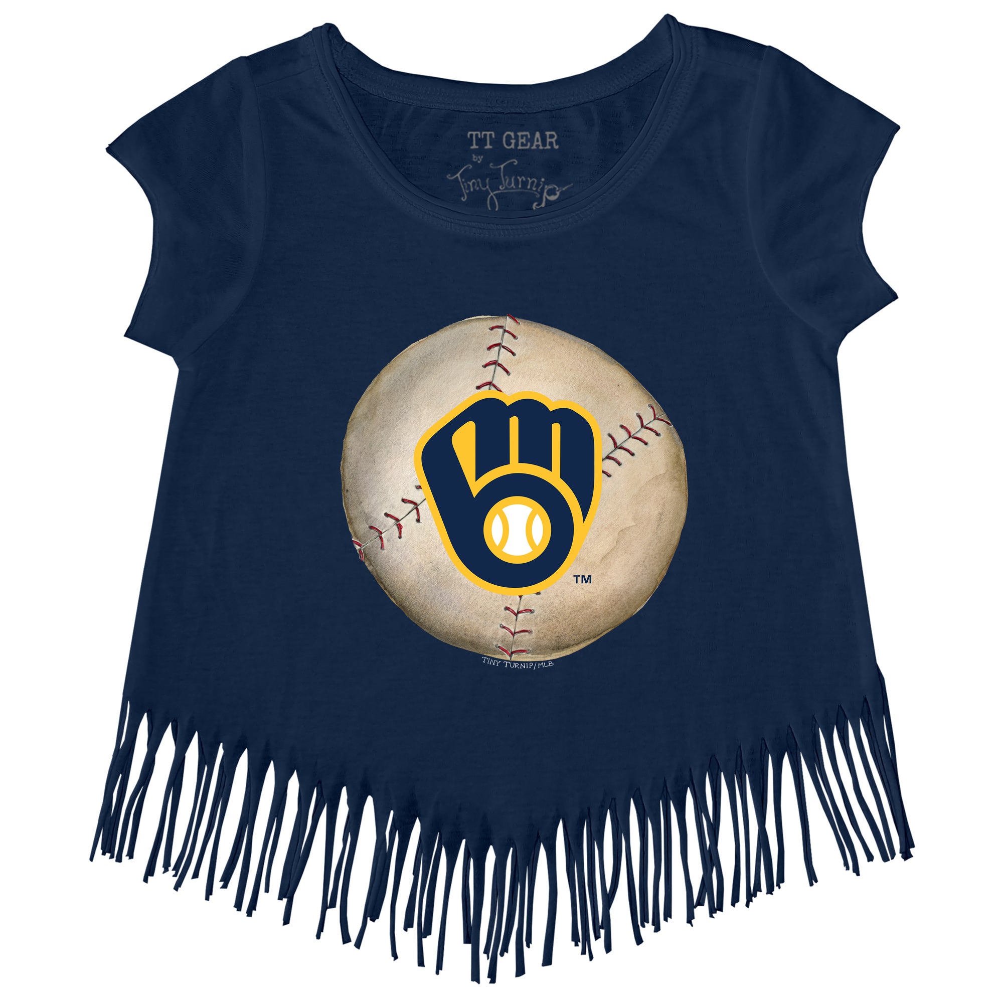 Tiny Turnip Milwaukee Brewers Youth White/Navy Stitched Baseball 3/4-Sleeve  Raglan T-Shirt