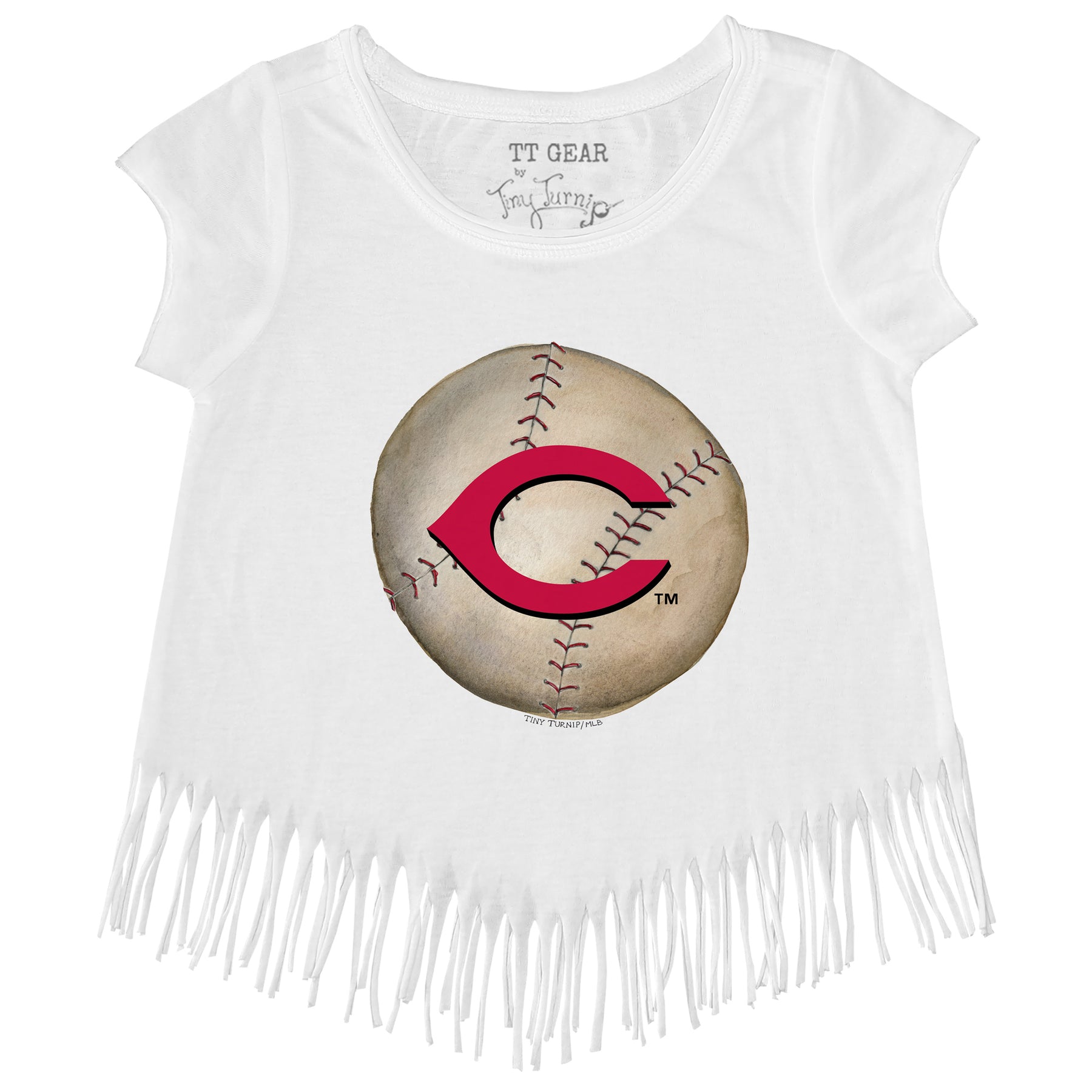 Cincinnati Reds Stitched Baseball Fringe Tee