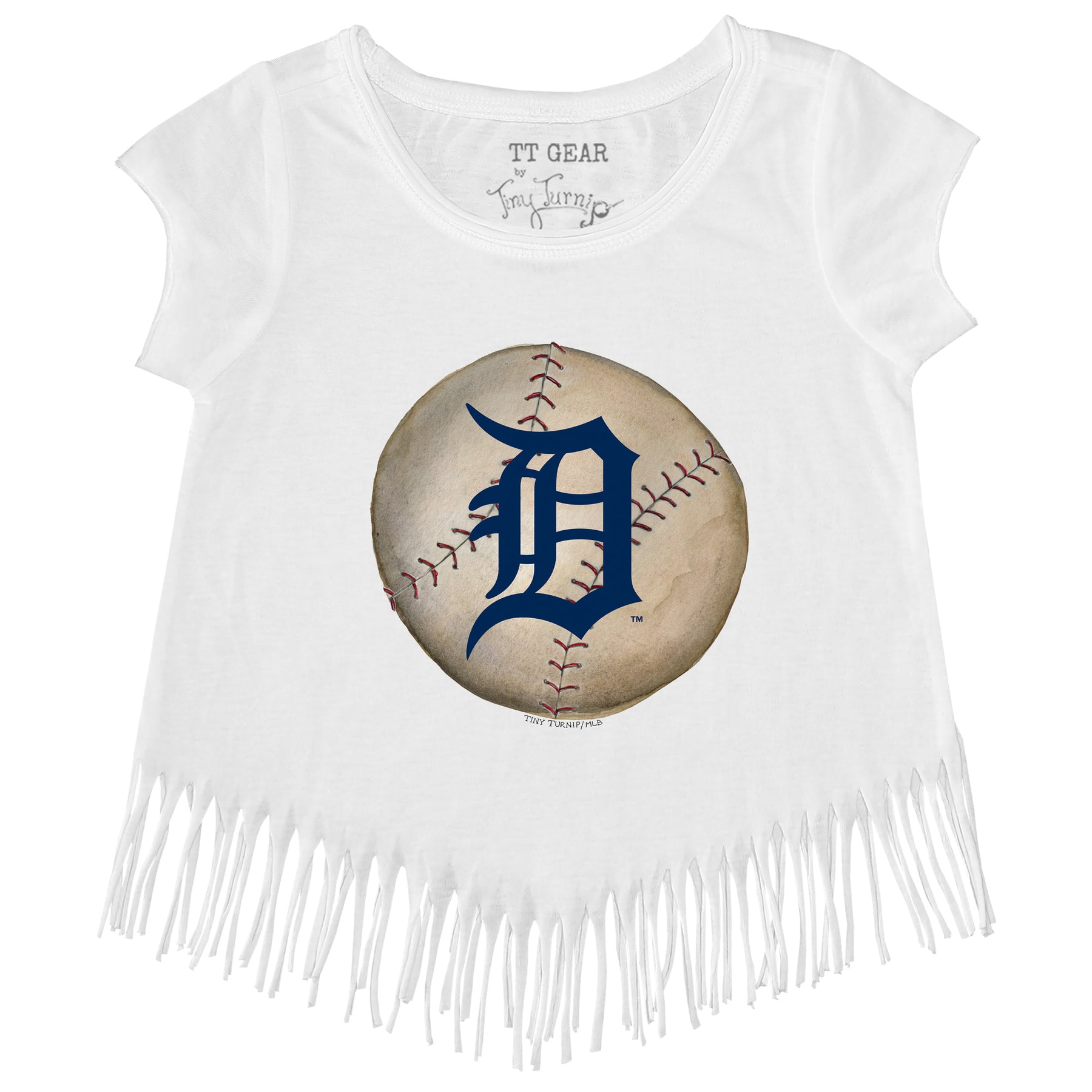 Detroit Tigers Stitched Baseball Fringe Tee