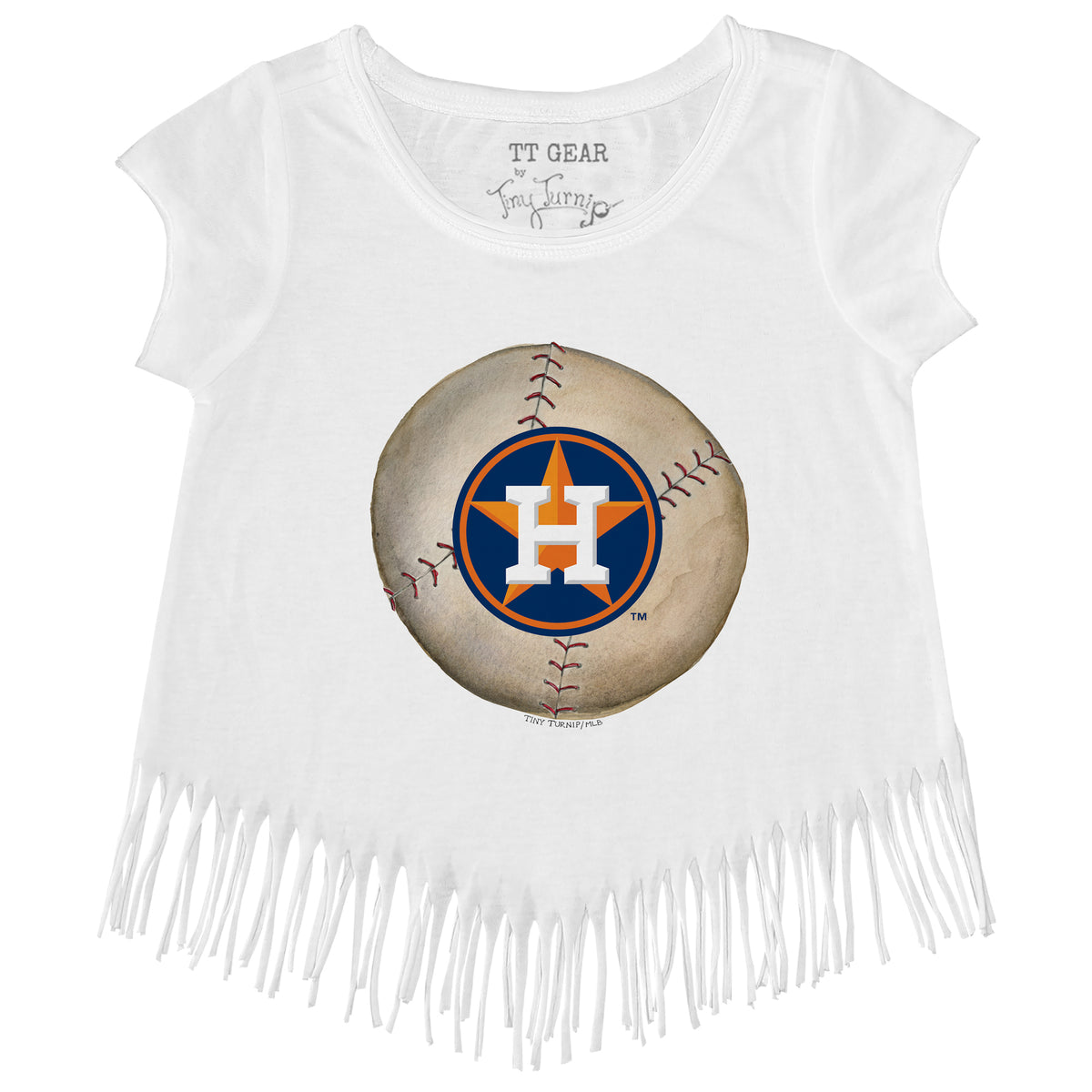 Girls Youth Tiny Turnip White Houston Astros Baseball Tiara Heart Fringe T-Shirt Size: Large