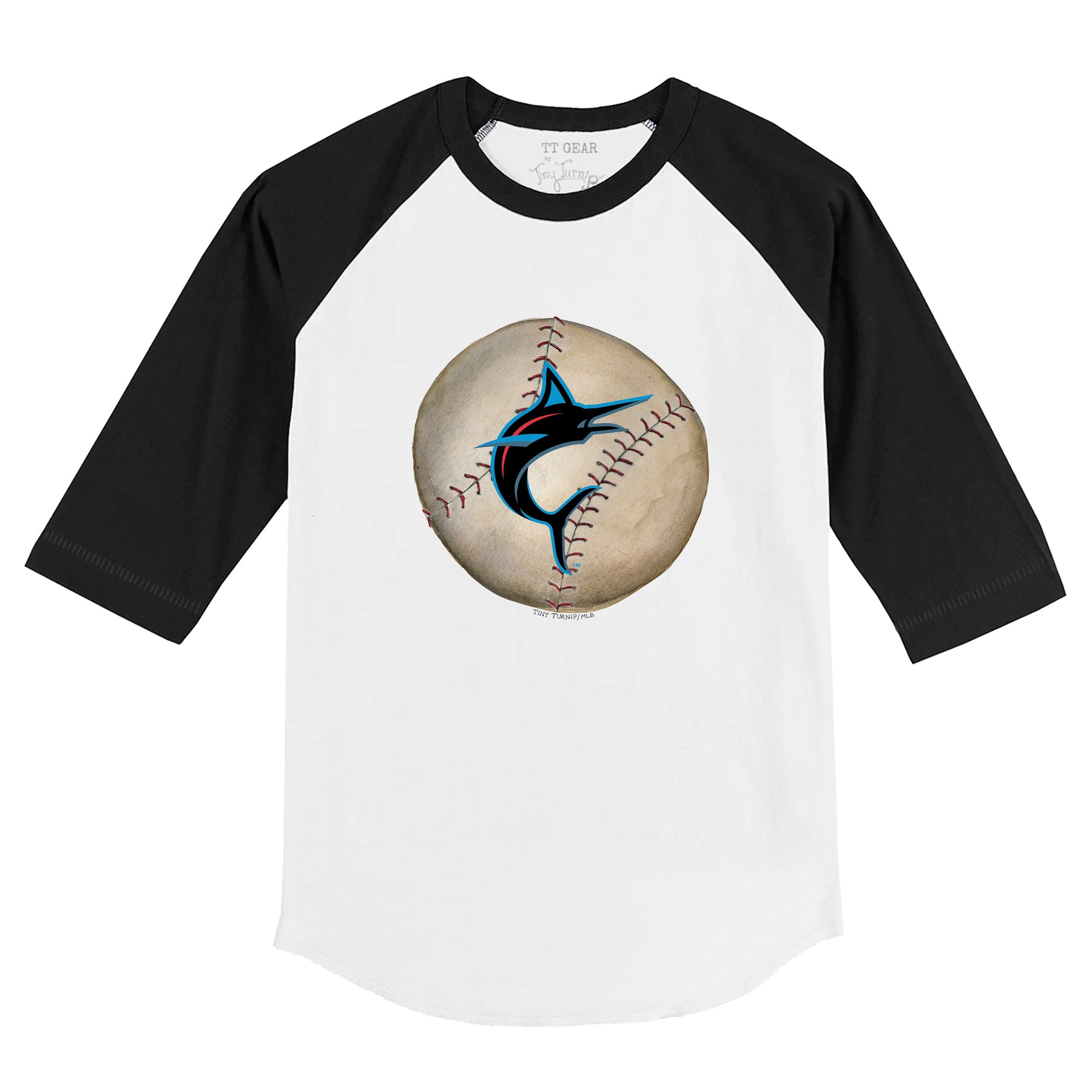 Miami Marlins Stitched Baseball 3/4 Black Sleeve Raglan