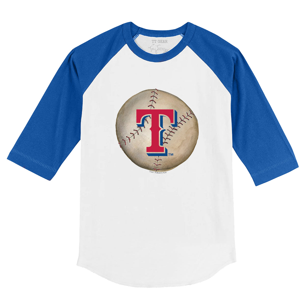 TinyTurnip Texas Rangers Stitched Baseball 3/4 Royal Blue Sleeve Raglan Youth Medium (8-10)