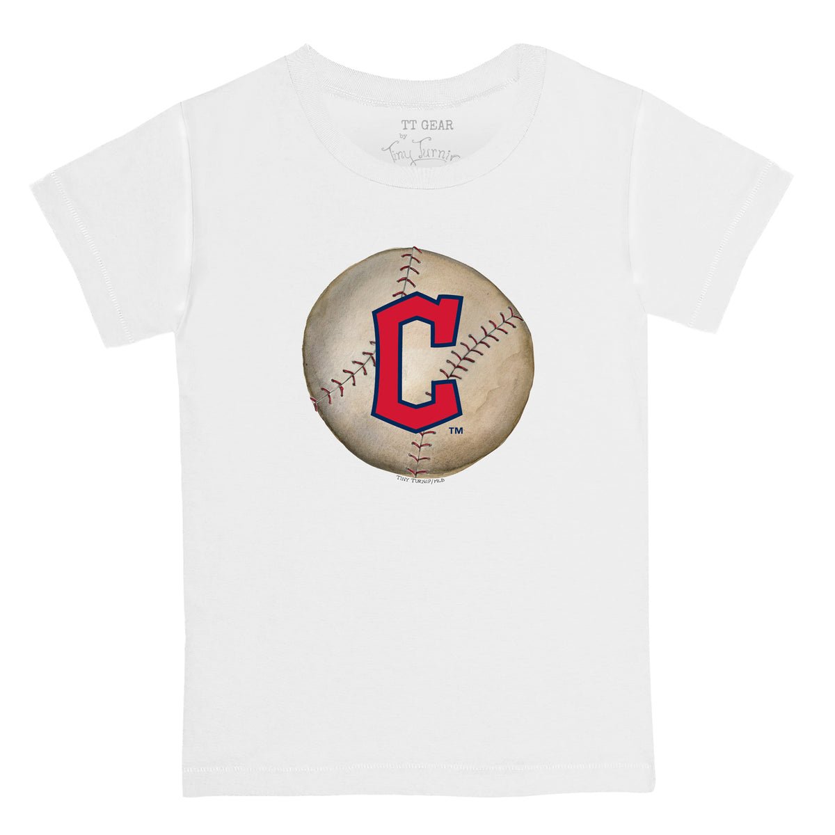 Women's Tiny Turnip Navy Cleveland Guardians Blooming Baseballs T-Shirt Size: Small