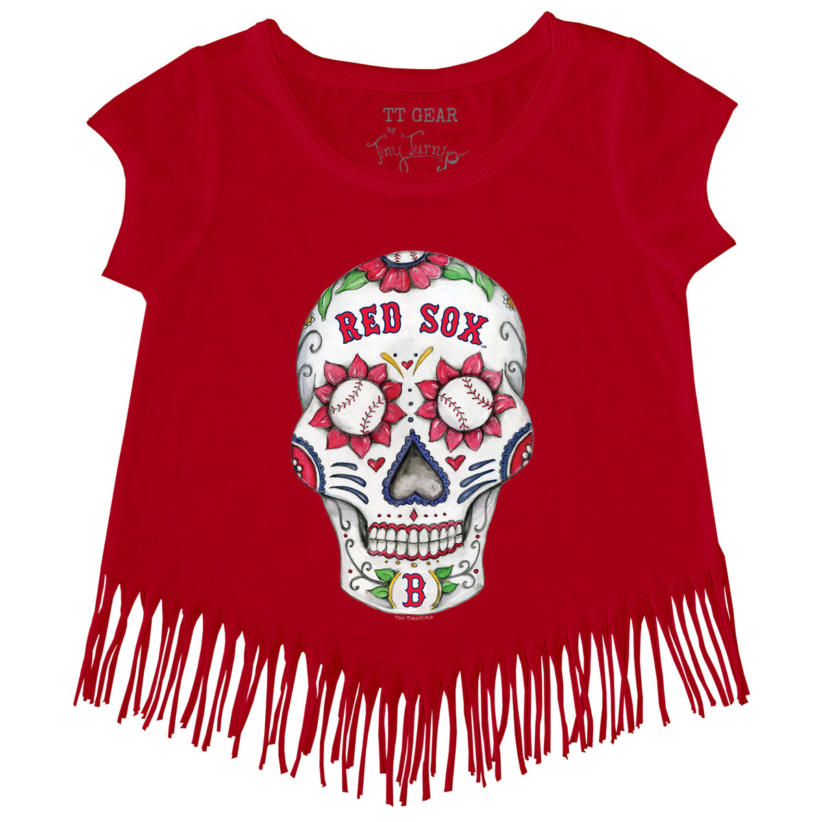 Tiny Turnip Boston Red Sox Sugar Skull Tee Shirt Women's 3XL / Red