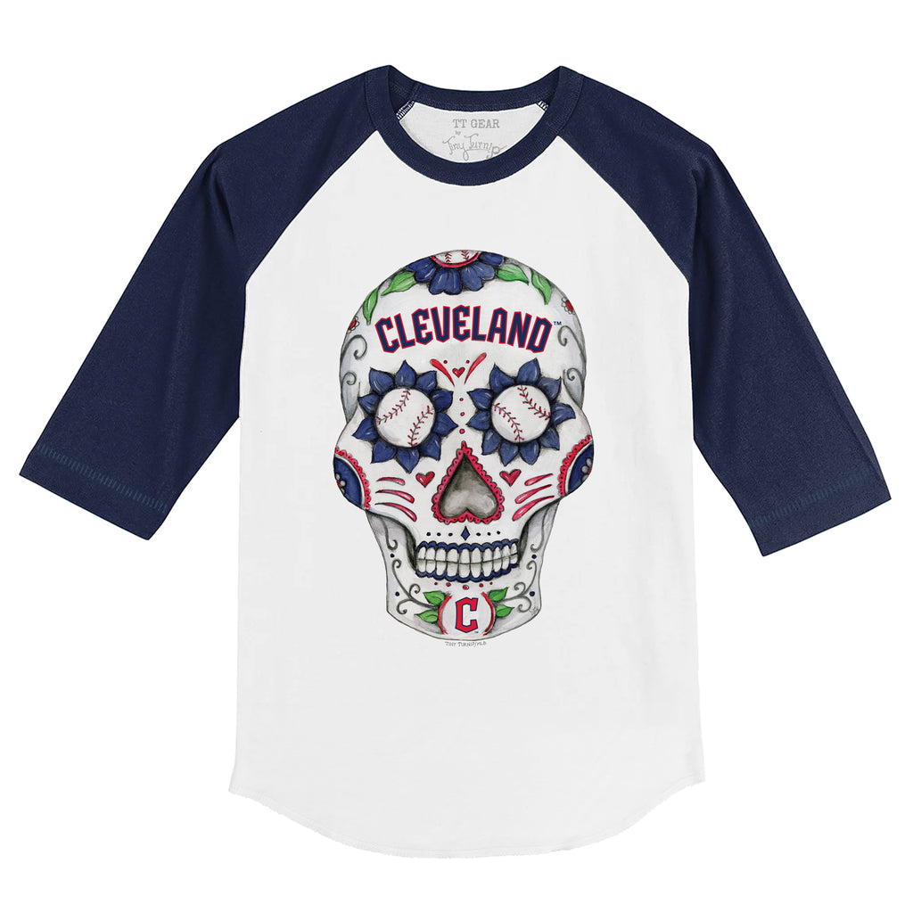 Pittsburgh Pirates Tiny Turnip Women's Sugar Skull 3/4-Sleeve Raglan  T-Shirt - White/Black