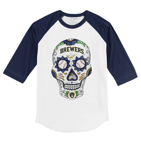 Milwaukee Brewers Sugar Skull 3/4 Navy Blue Sleeve Raglan