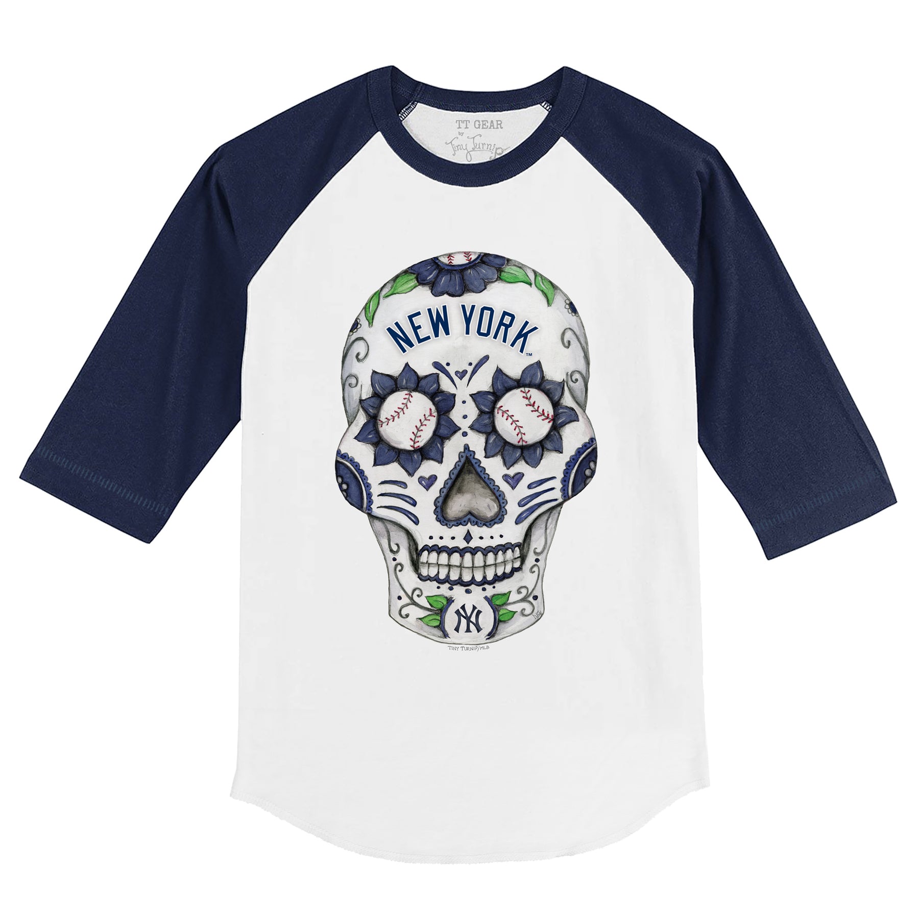 New York Yankees Sugar Skull 3/4 Navy Blue Sleeve Raglan