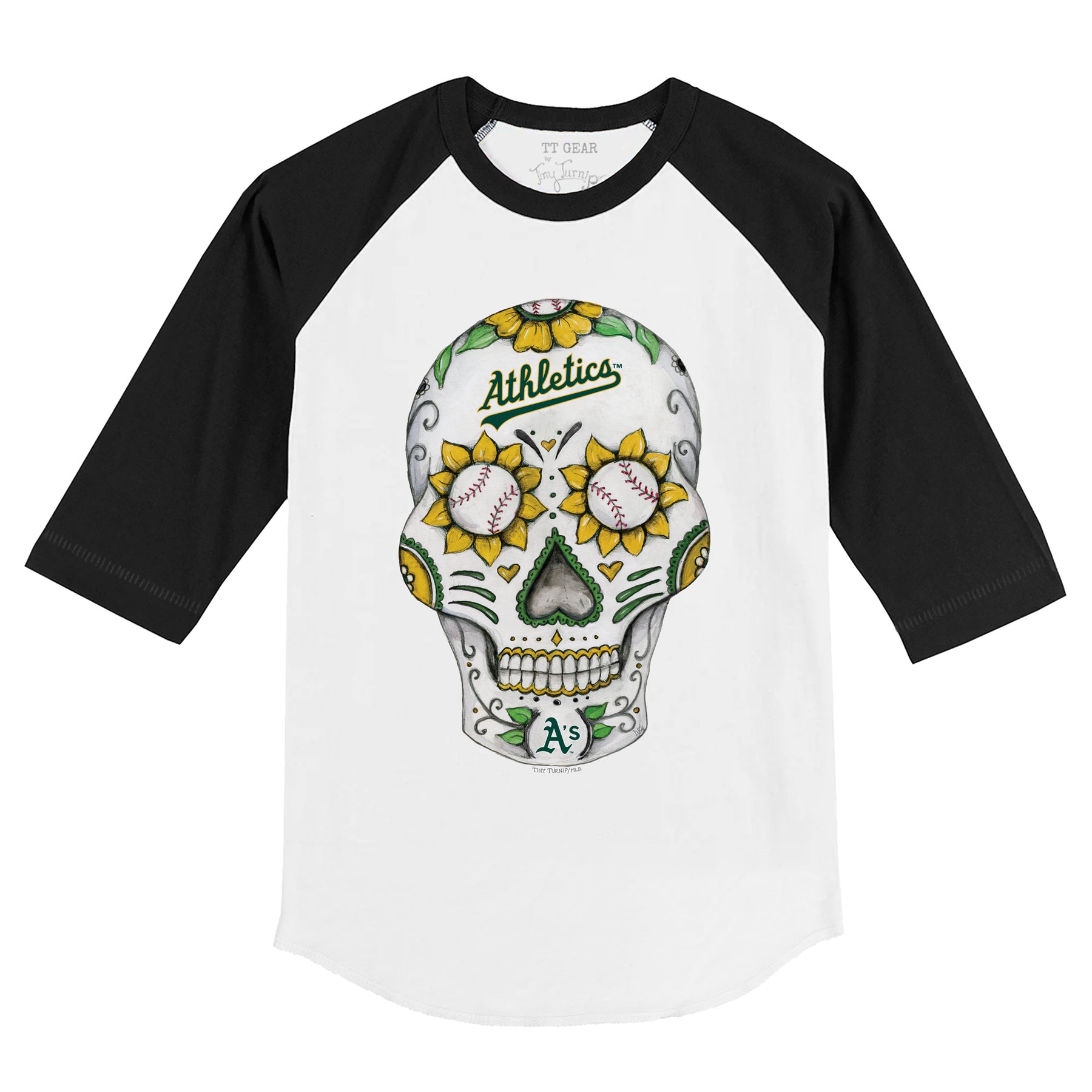 Oakland Athletics Sugar Skull 3/4 Black Sleeve Raglan 6M