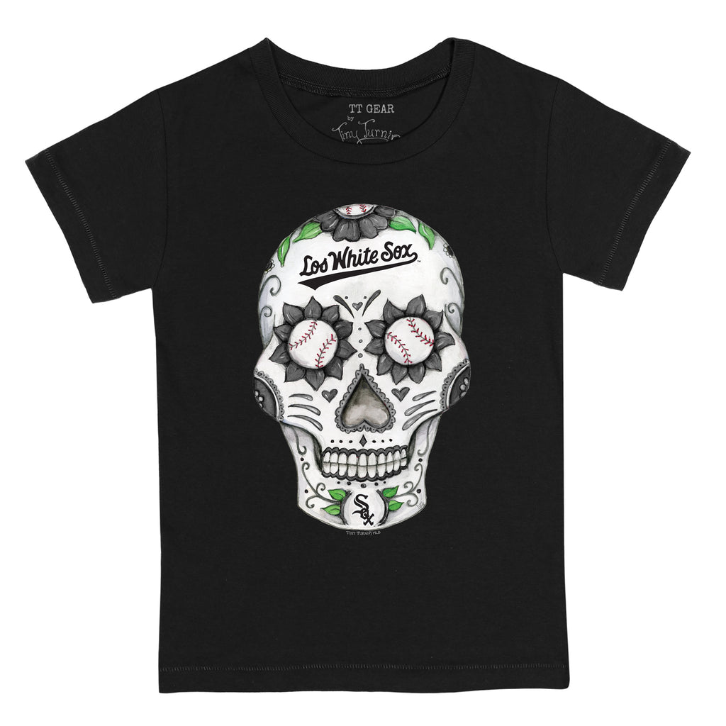 Women's Tiny Turnip White/Black Chicago White Sox Sugar Skull 3/4-Sleeve Raglan T-Shirt Size: Large